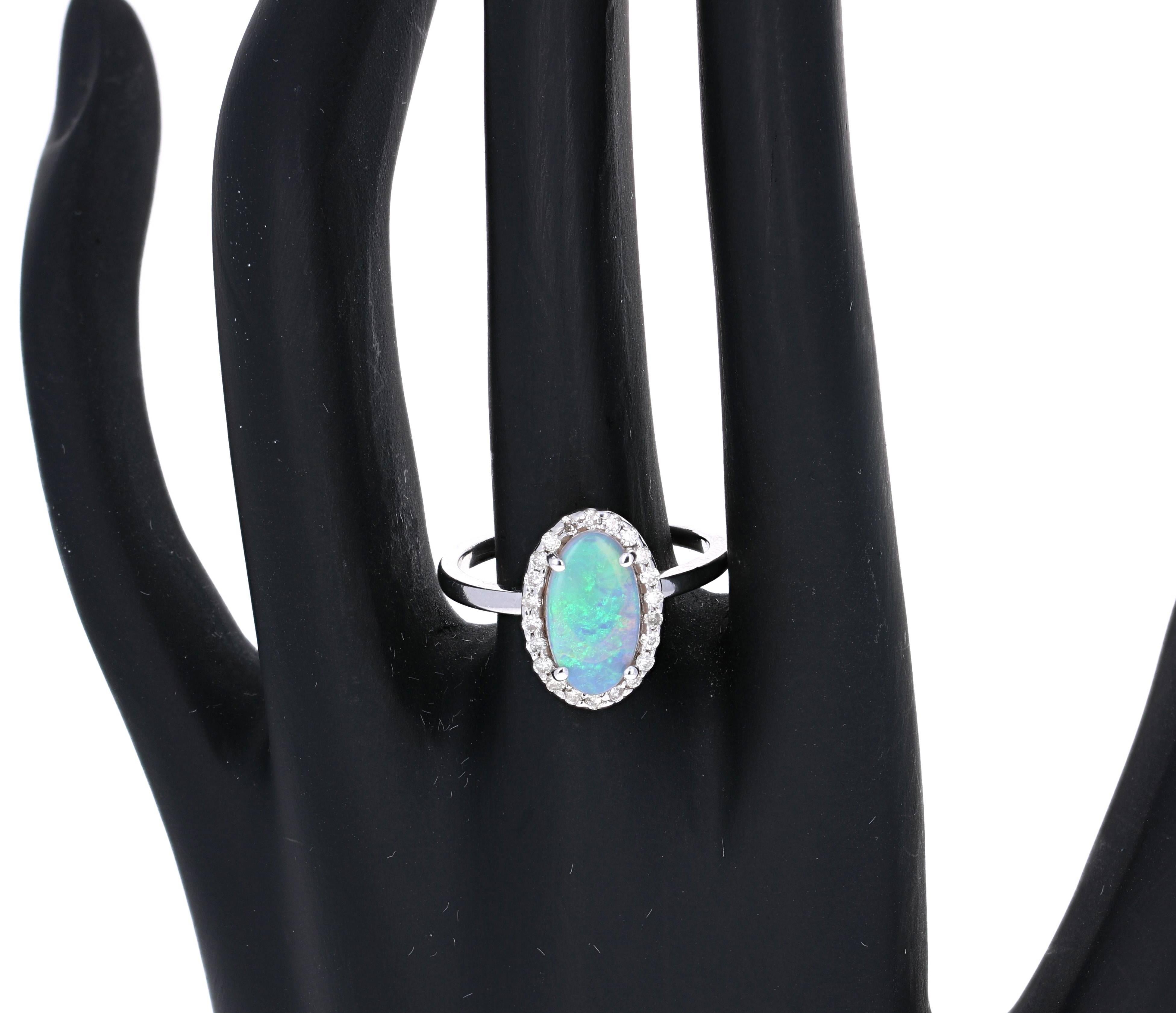 1.25 Carat Oval Cut Opal Diamond White Gold Cocktail Ring In New Condition In Los Angeles, CA