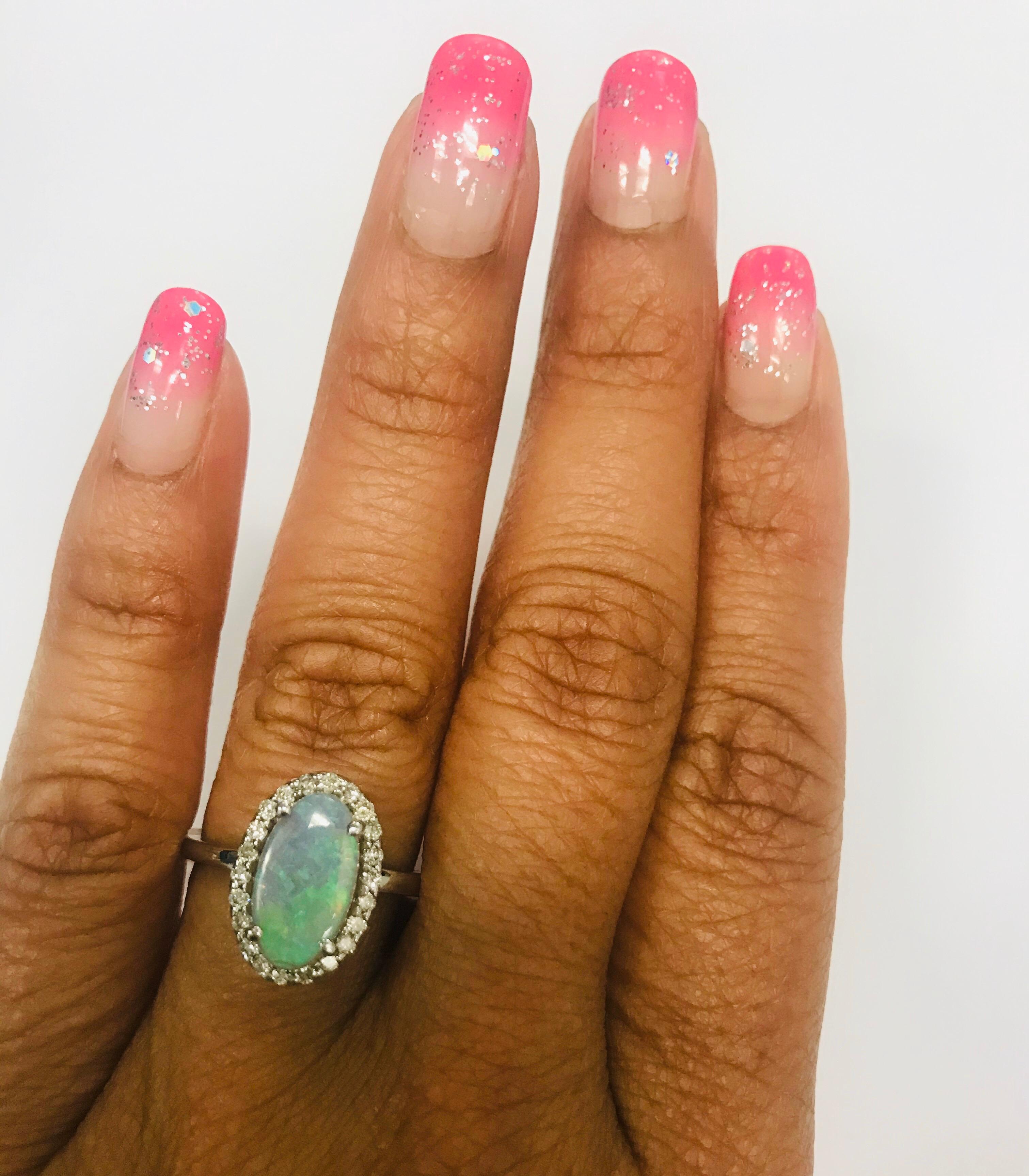 1.25 Carat Oval Cut Opal Diamond White Gold Cocktail Ring 1