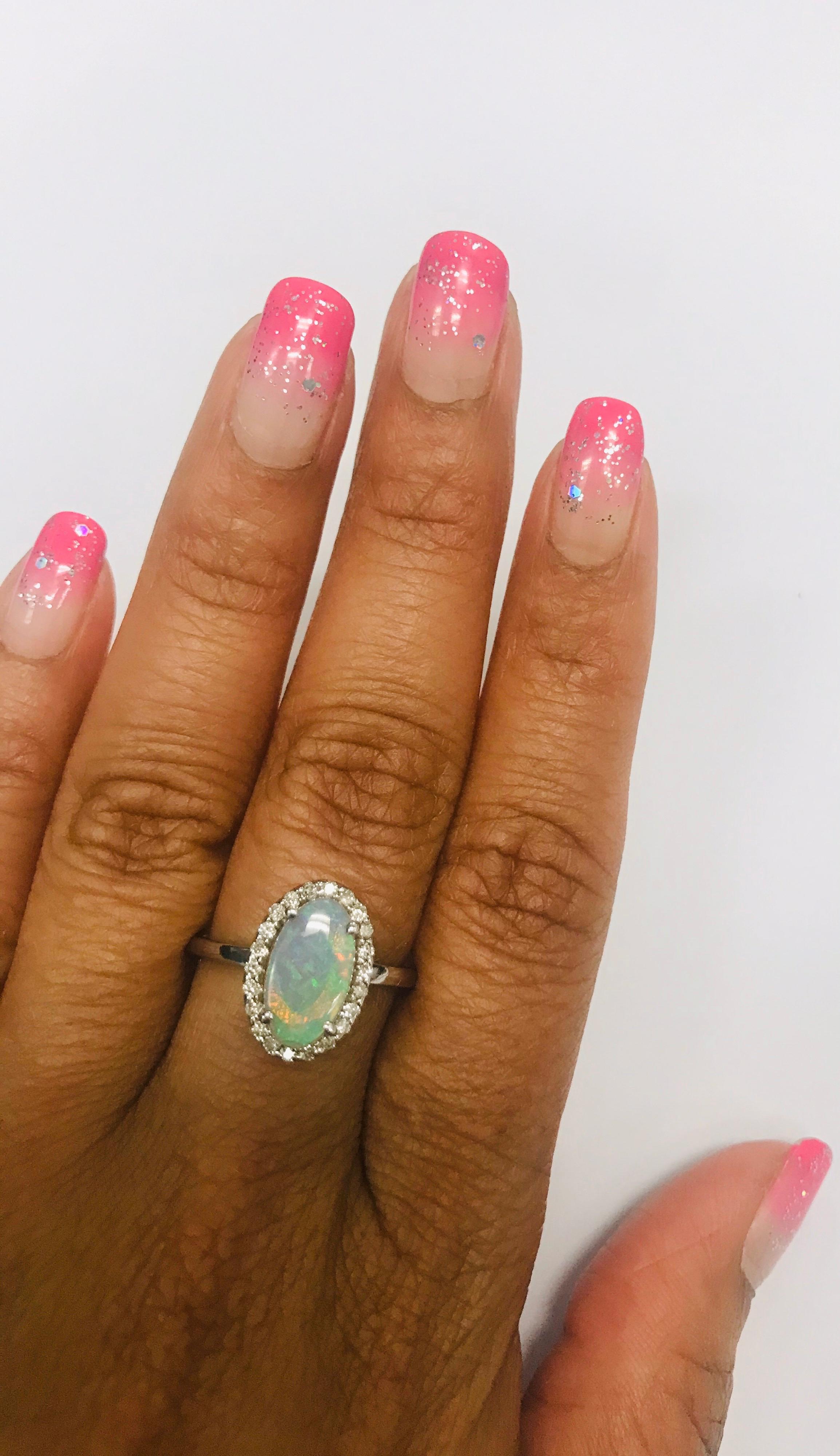 1.25 Carat Oval Cut Opal Diamond White Gold Cocktail Ring 2