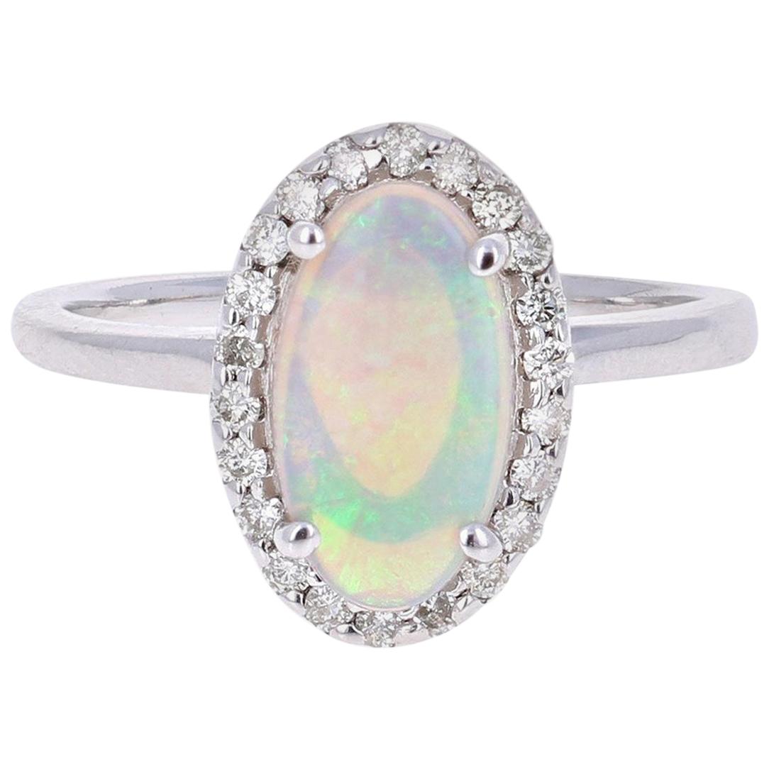 1.25 Carat Oval Cut Opal Diamond White Gold Cocktail Ring