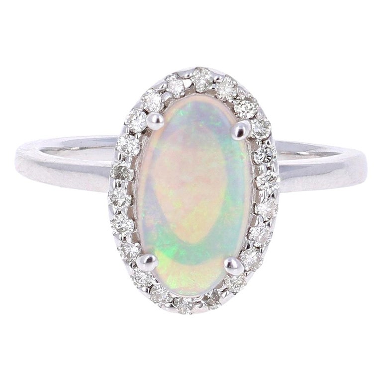 1.25 Carat Oval Cut Opal Diamond White Gold Cocktail Ring For Sale at 1stdibs