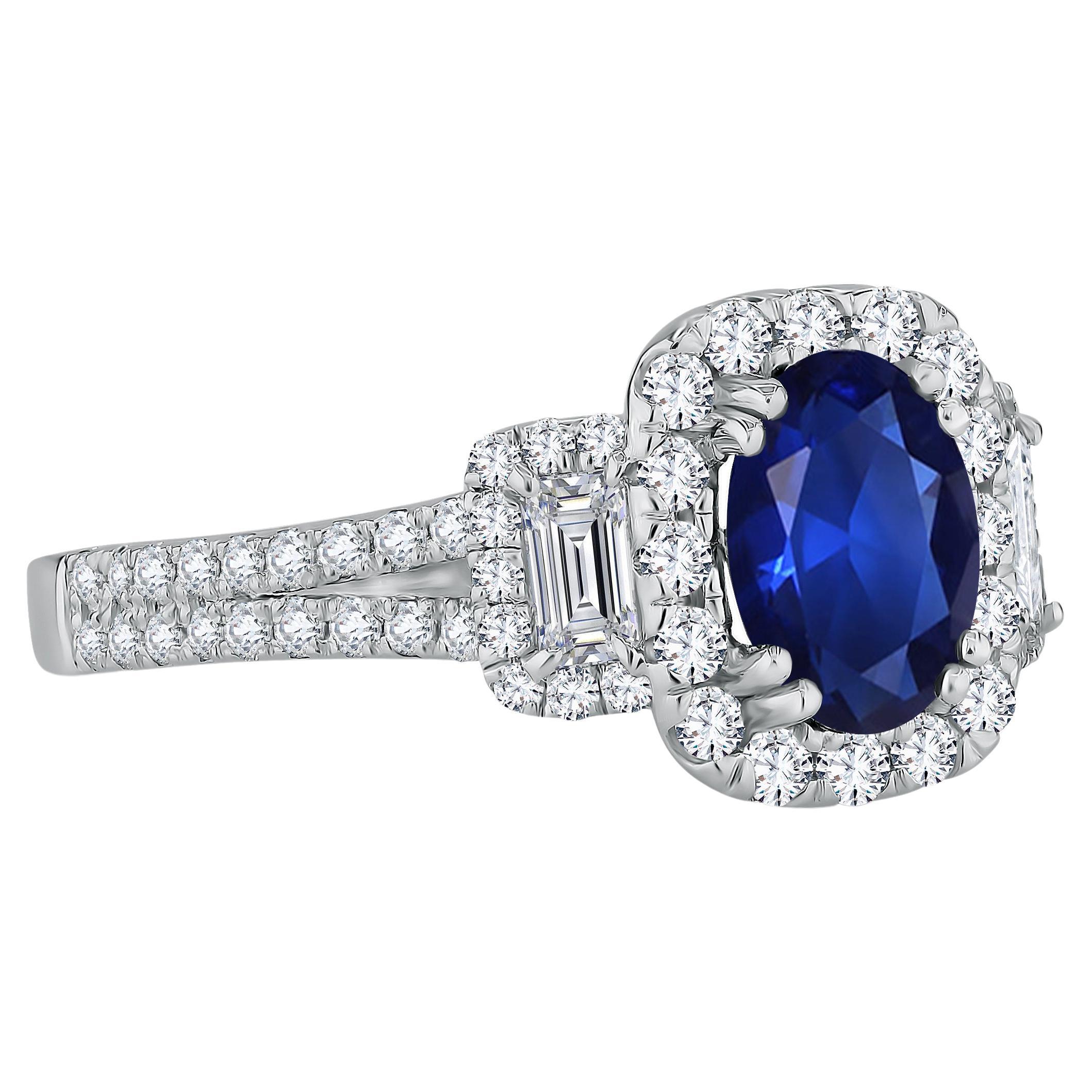 1.25 Carat Oval Cut Sapphire and 0.72 Carat Natural Diamond Ring in 18W ref1570