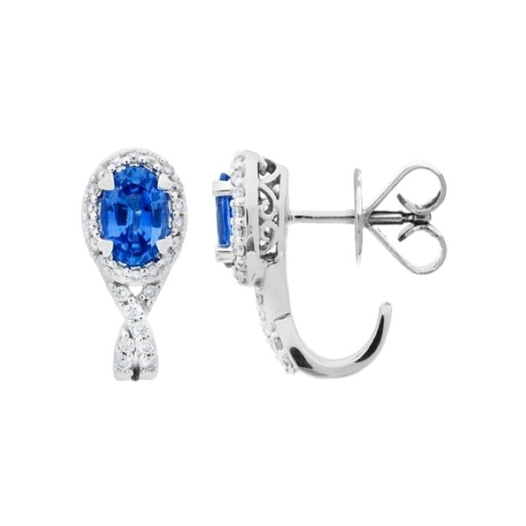 1.25 Carat Oval Cut Sapphire and Diamond Earrings in 18 Karat White Gold For Sale