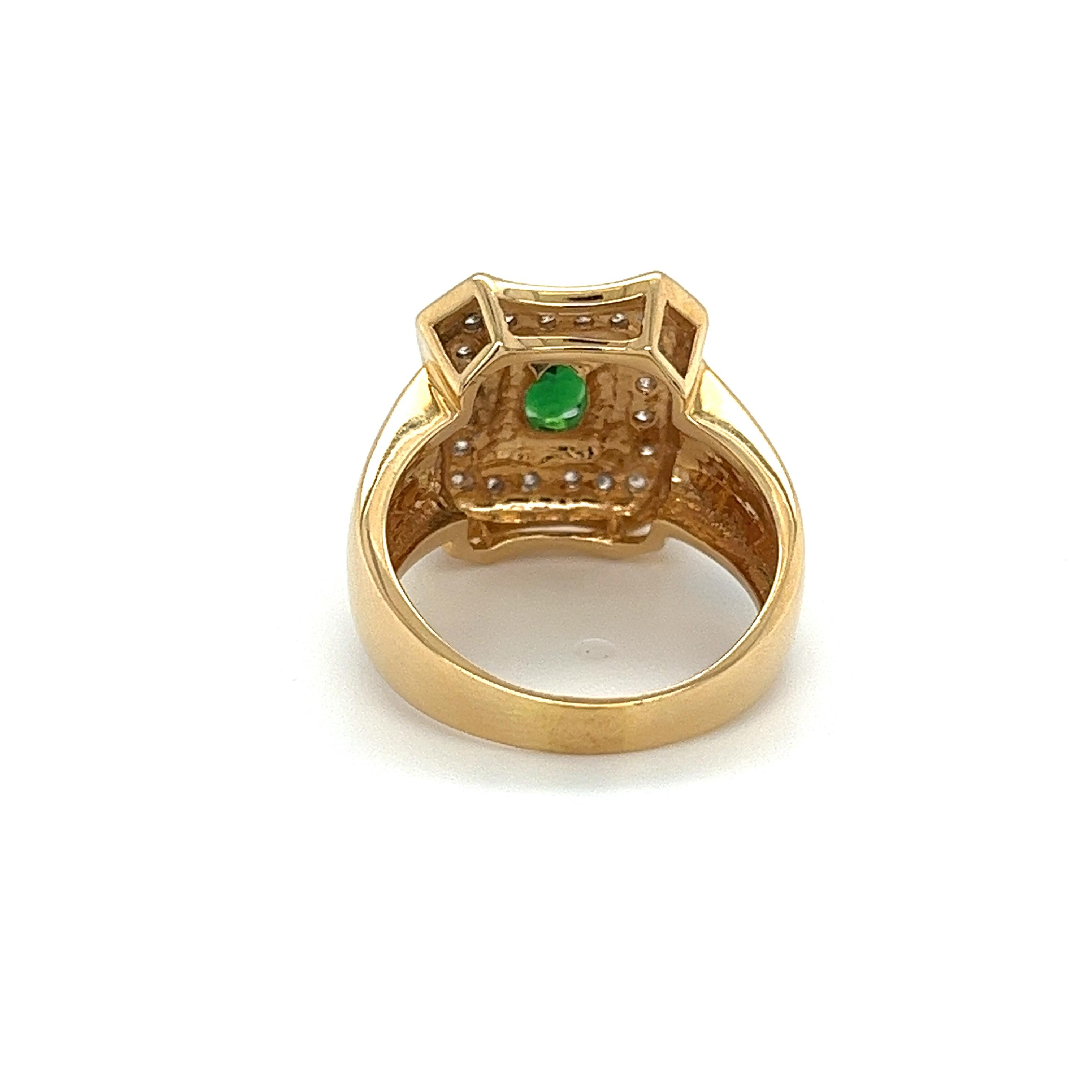 1.25 Carat Oval Cut Tsavorite and Diamond Halo Rectangle Shape 18K Gold Ring For Sale 1
