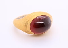 12.5 Carat Oval Domed Smooth Garnet Cabochon Ring, 24K Hammered Gold & Silver