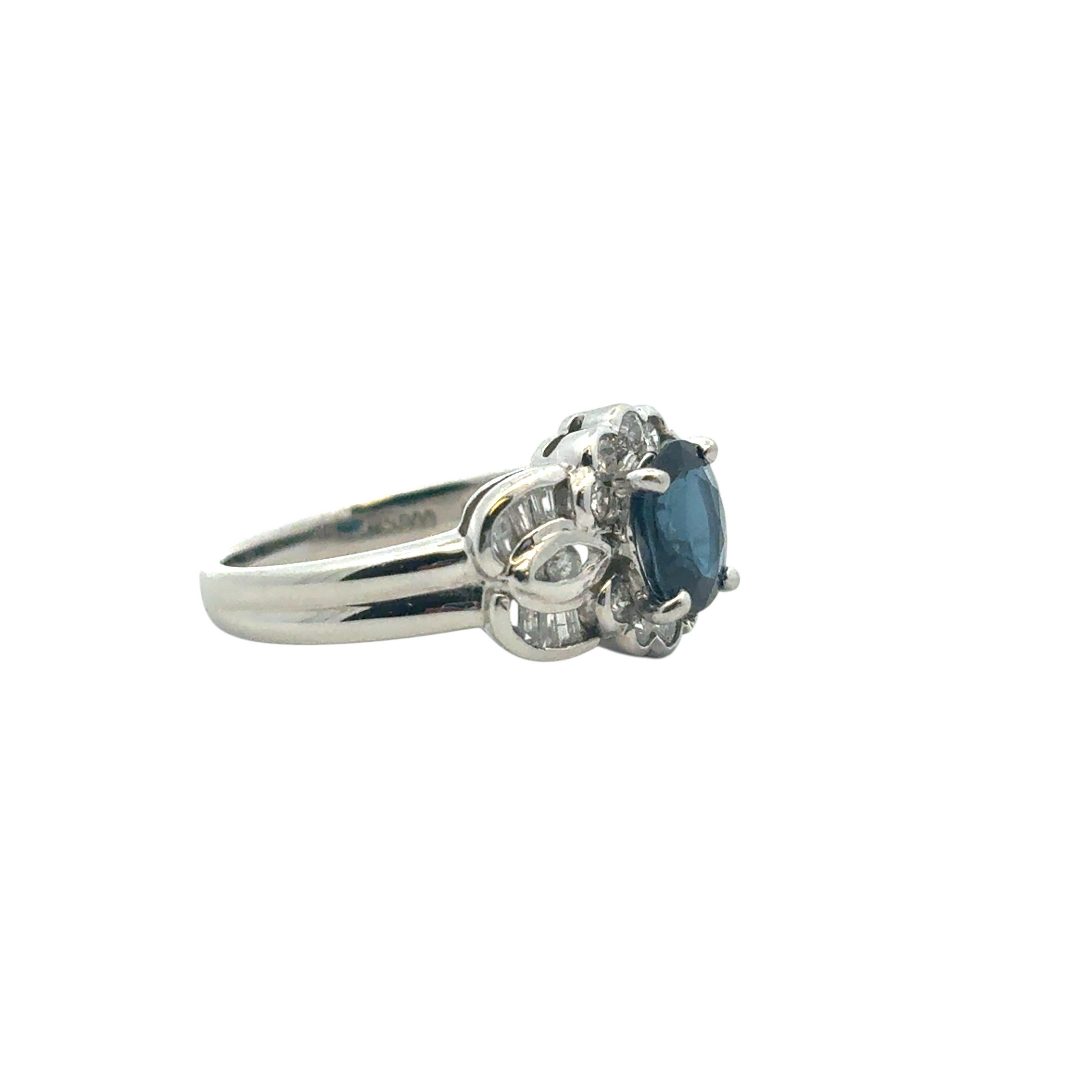 1.25 Carat Oval Sapphire Center Diamond Cocktail Ring Platinum in Stock For Sale 5