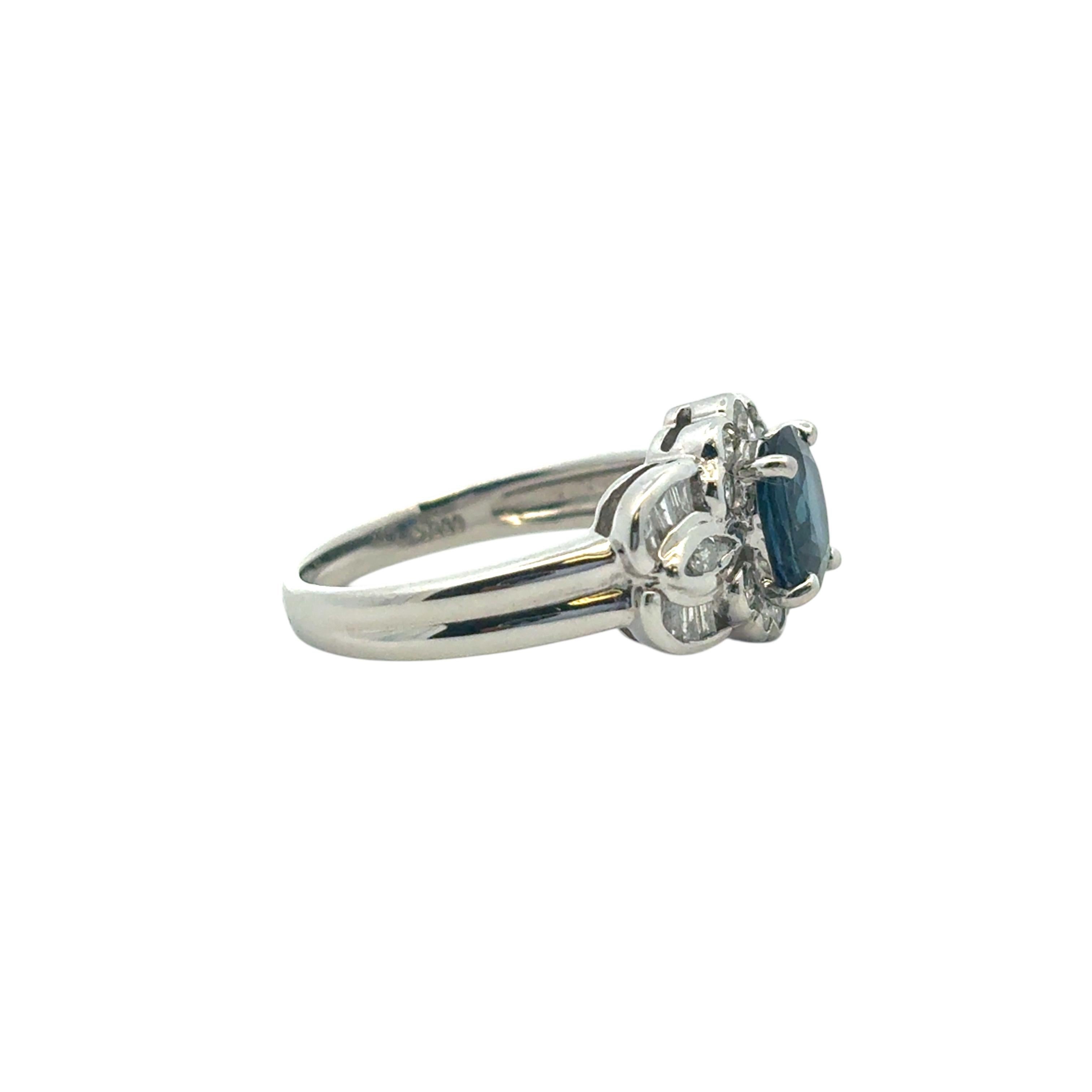 1.25 Carat Oval Sapphire Center Diamond Cocktail Ring Platinum in Stock For Sale 6