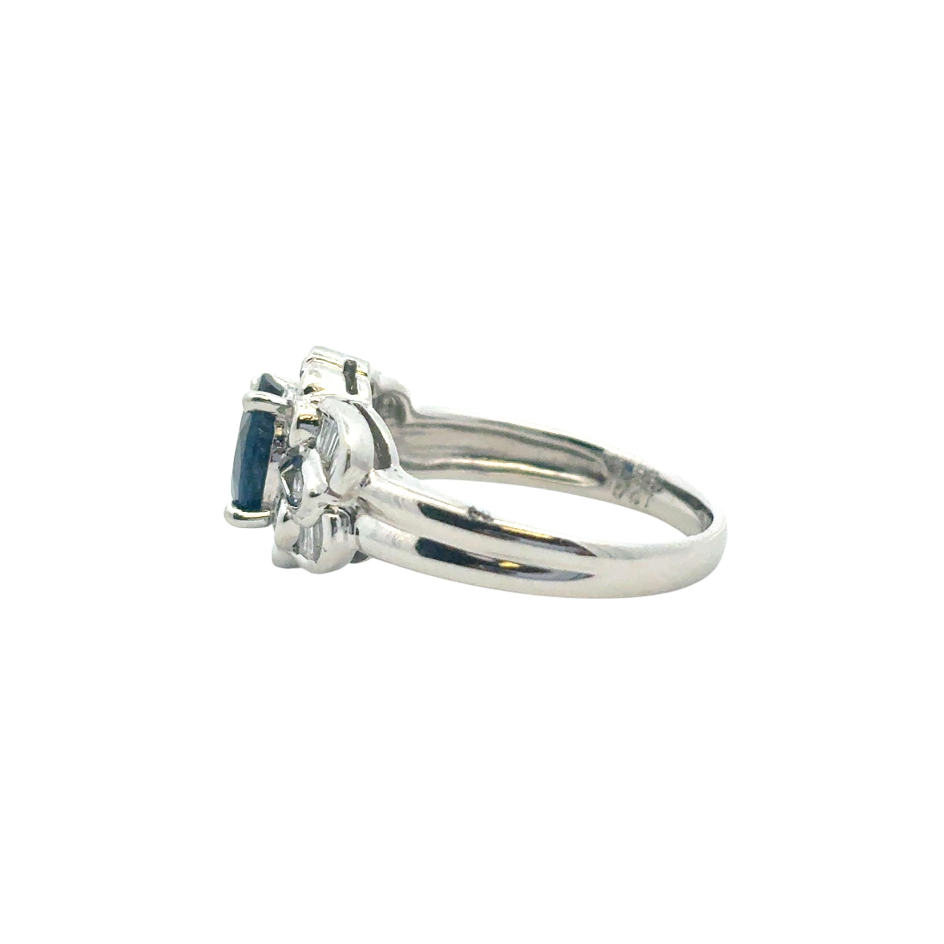 1.25 Carat Oval Sapphire Center Diamond Cocktail Ring Platinum in Stock For Sale 8