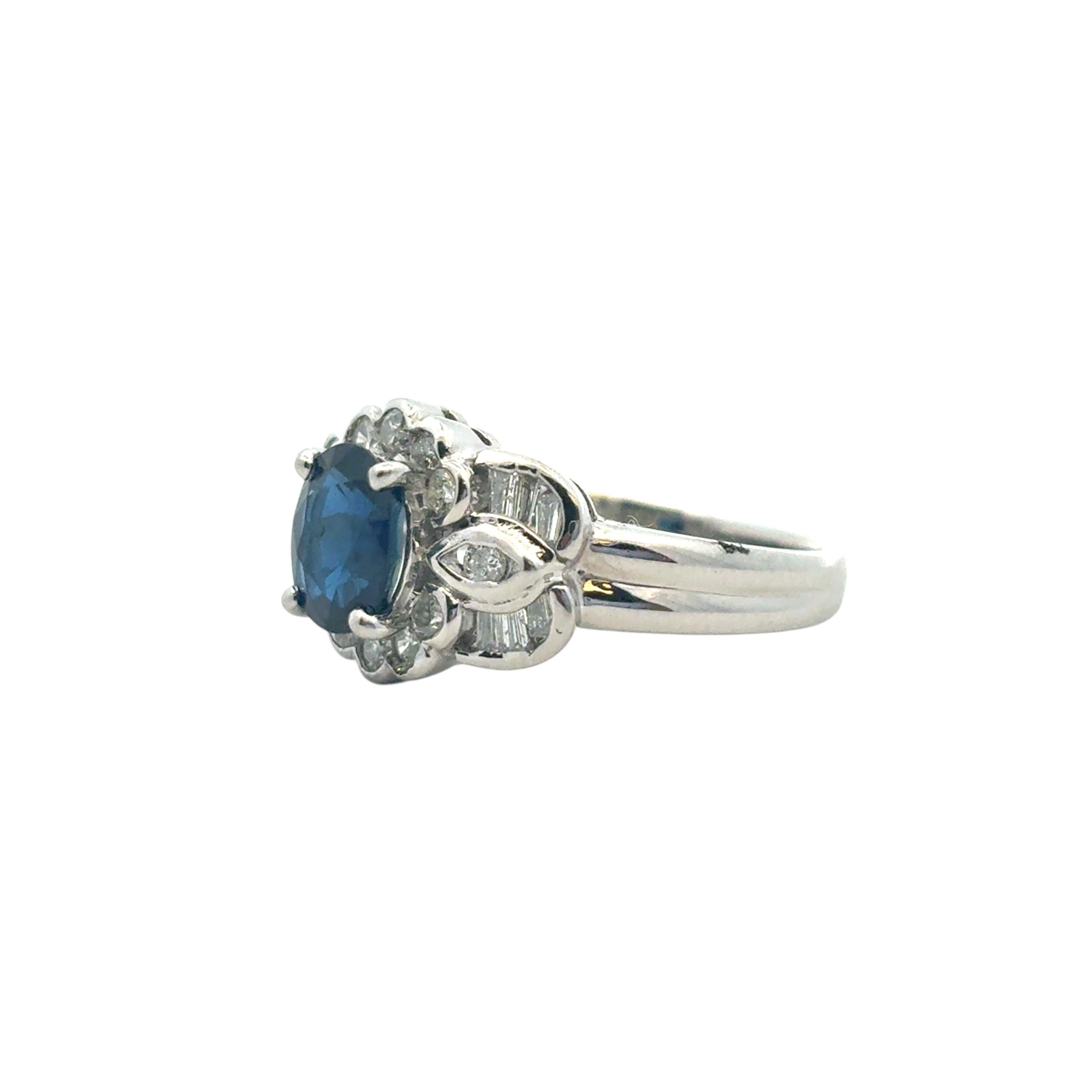 1.25 Carat Oval Sapphire Center Diamond Cocktail Ring Platinum in Stock For Sale 9