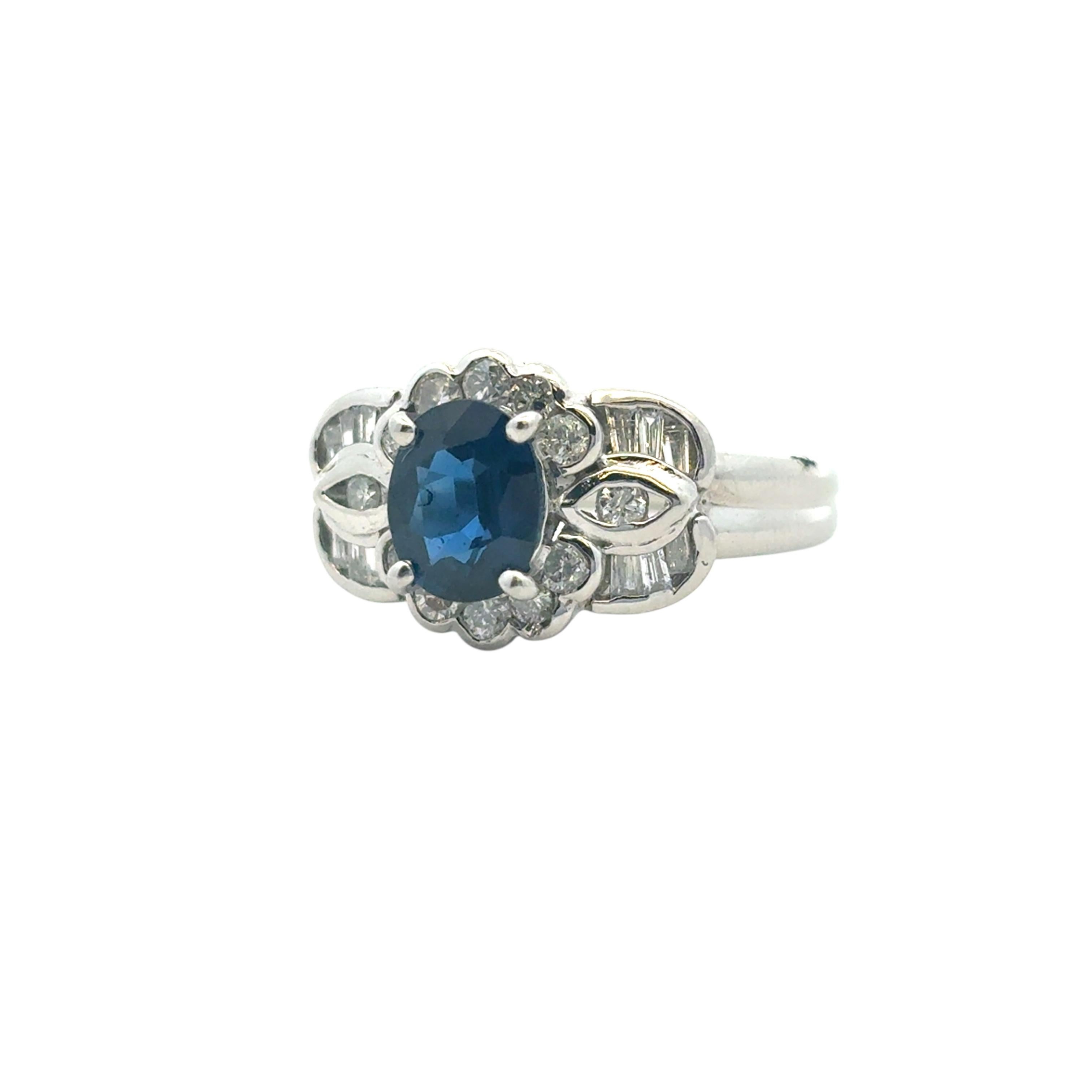 1.25 Carat Oval Sapphire Center Diamond Cocktail Ring Platinum in Stock For Sale 10
