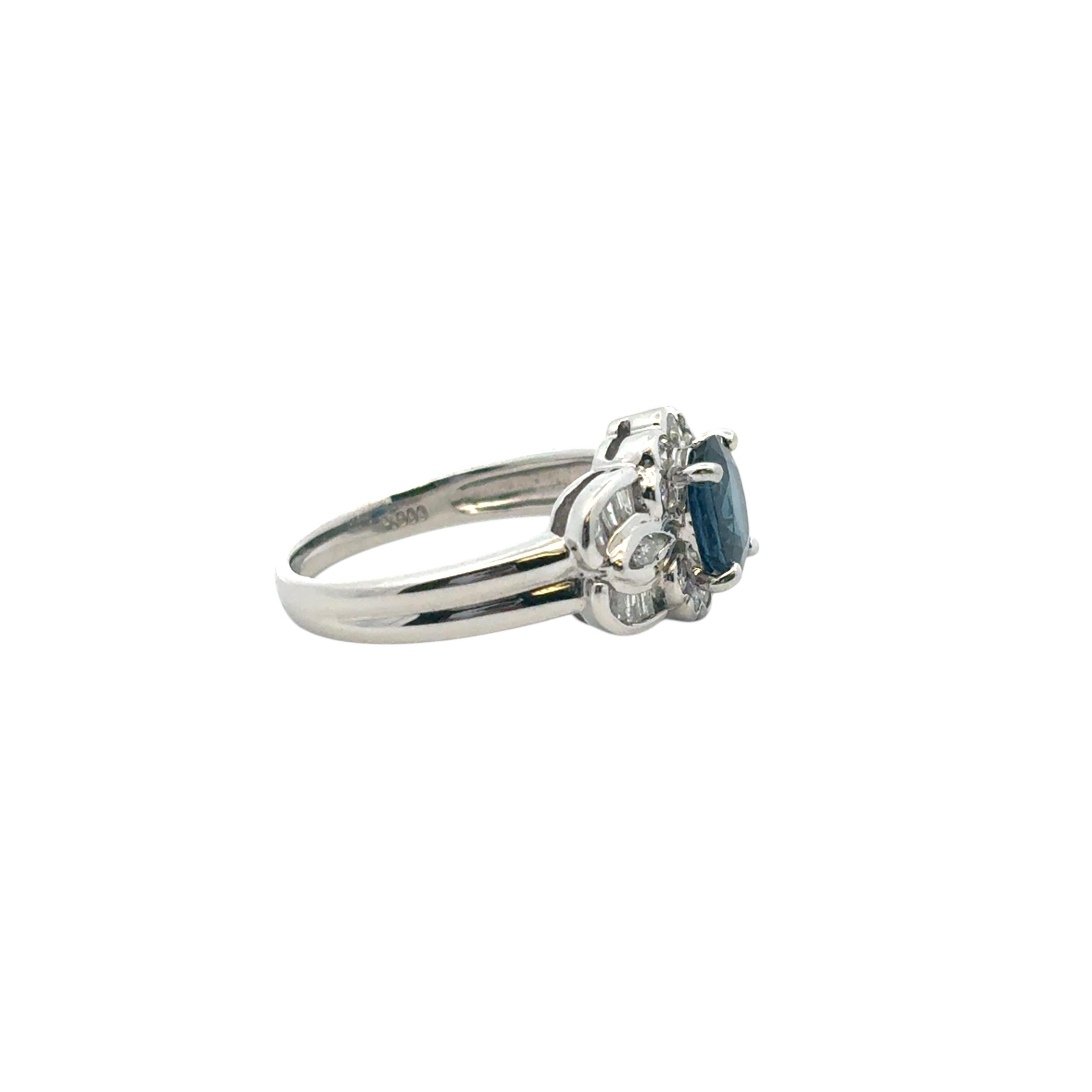 1.25 Carat Oval Sapphire Center Diamond Cocktail Ring Platinum in Stock For Sale 12