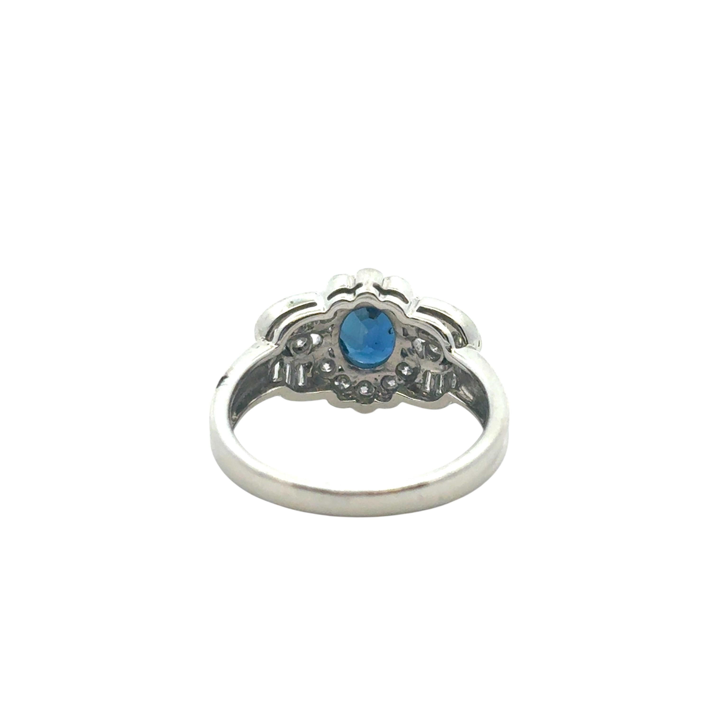 1.25 Carat Oval Sapphire Center Diamond Cocktail Ring Platinum in Stock For Sale 13