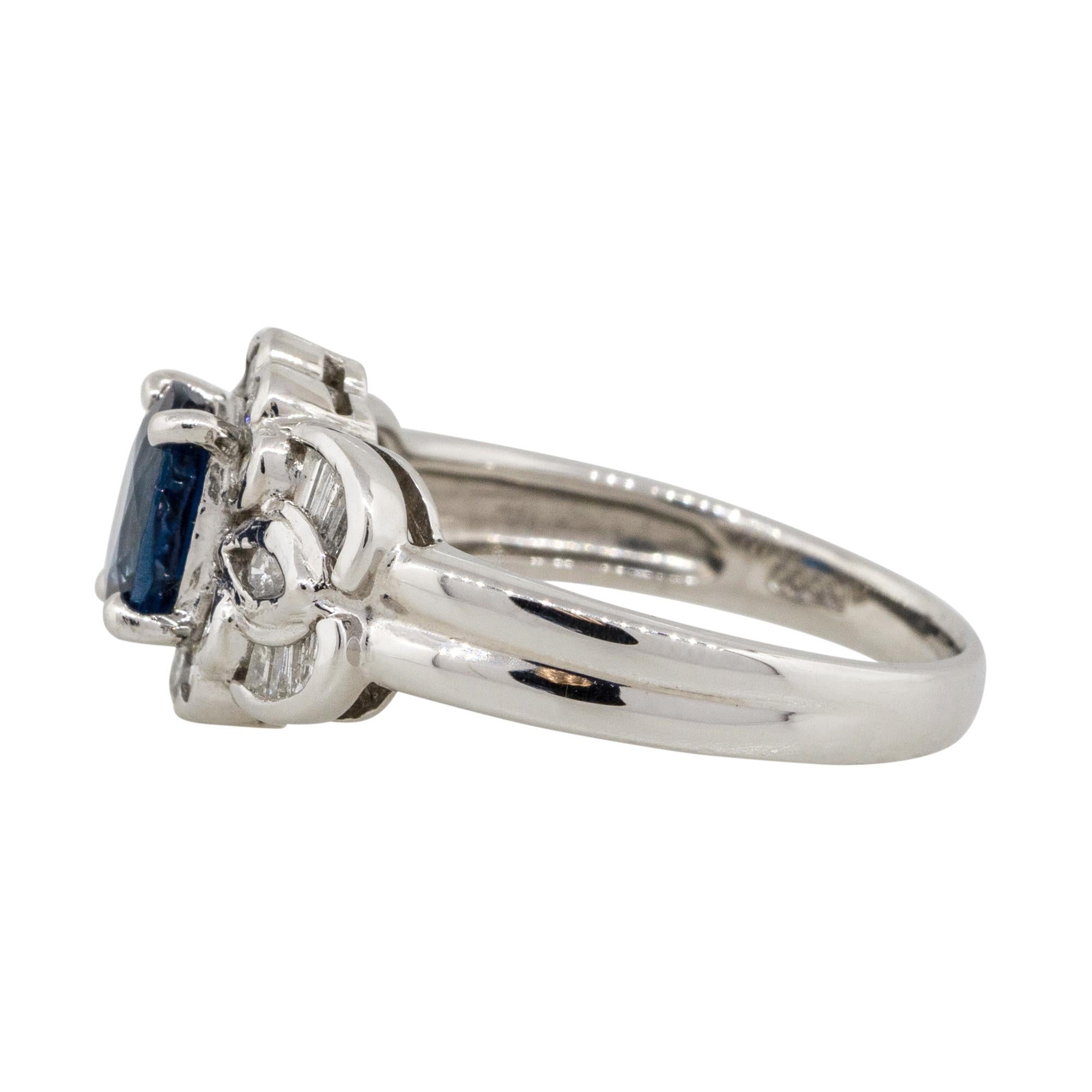 Modern 1.25 Carat Oval Sapphire Center Diamond Cocktail Ring Platinum in Stock For Sale
