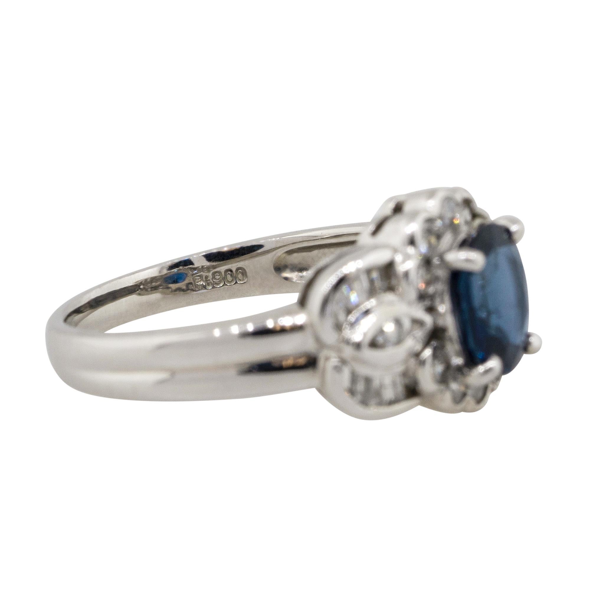 1.25 Carat Oval Sapphire Center Diamond Cocktail Ring Platinum in Stock For Sale 1