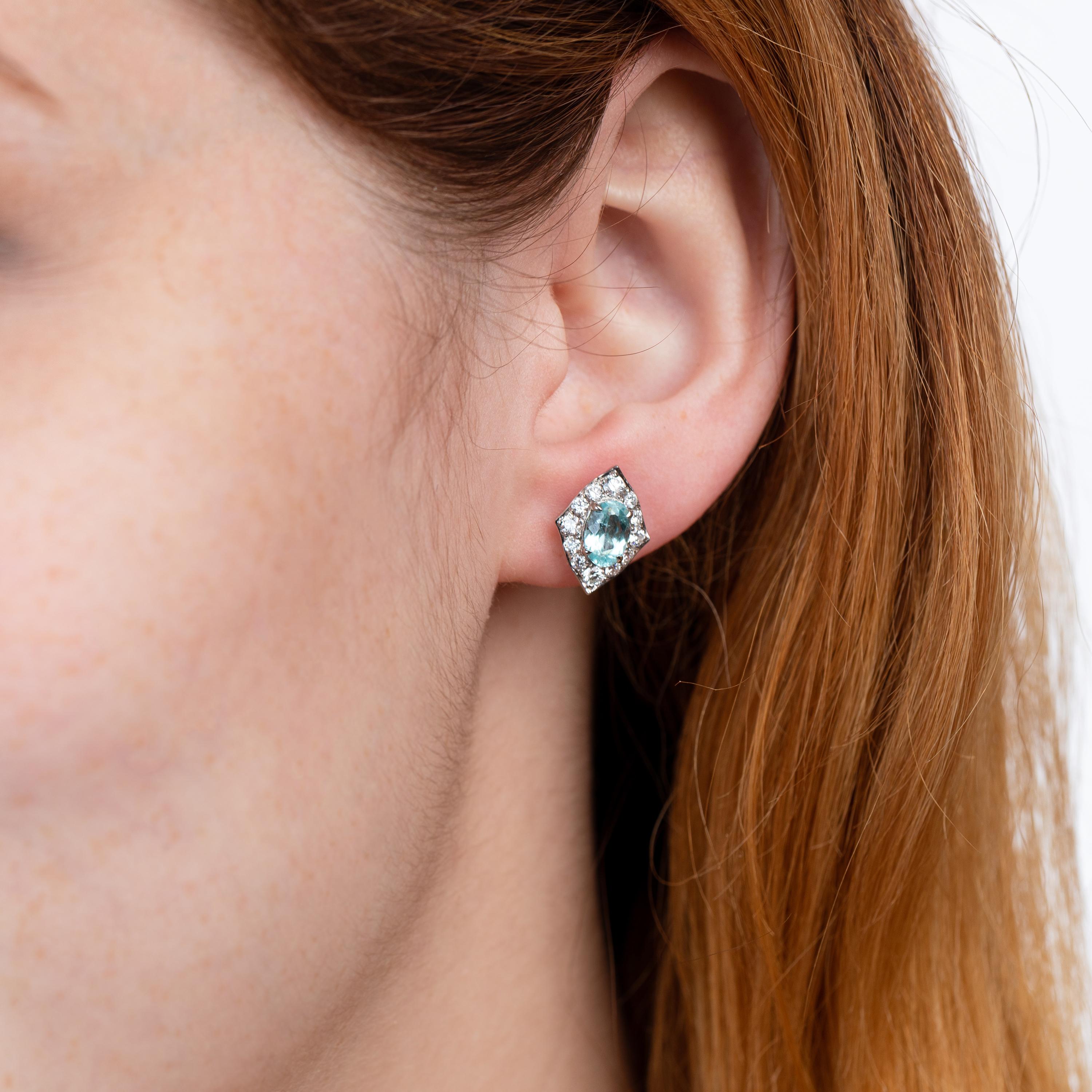Contemporary Nigaam 1.25 Cts. Paraiba and 0.66 Cts. Diamond Stud Earrings in 18K White Gold
