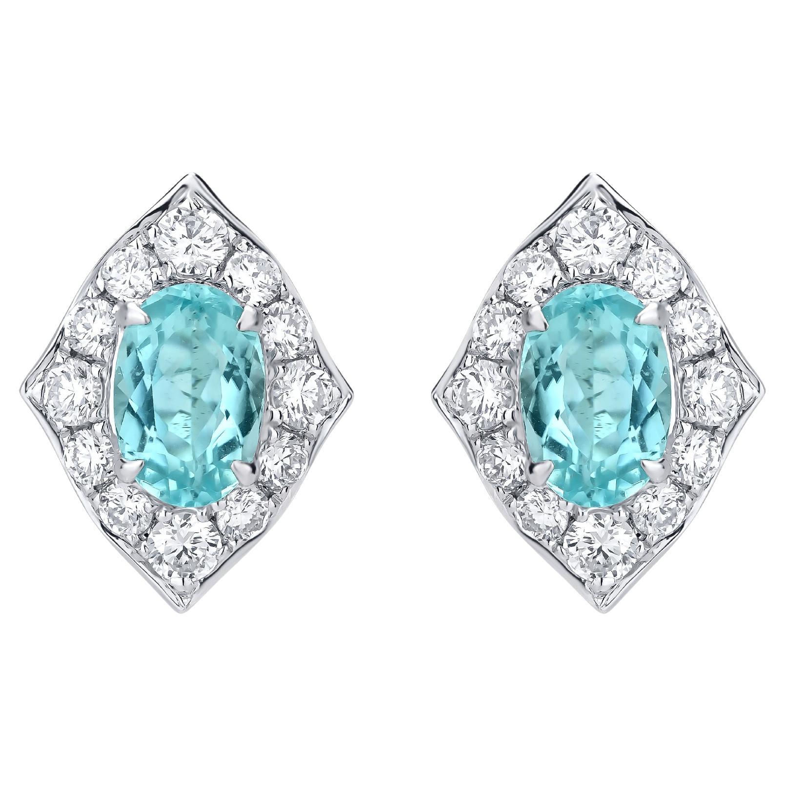 Nigaam 1.25 Cts. Paraiba and 0.66 Cts. Diamond Stud Earrings in 18K White Gold