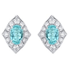 Nigaam 1.25 Cts. Paraiba and 0.66 Cts. Diamond Stud Earrings in 18K White Gold