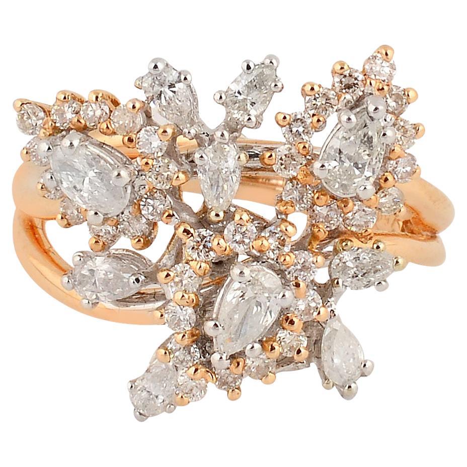 1.25 Carat Pear & Round Diamond Cocktail Ring 18 Karat Rose & White Gold Jewelry