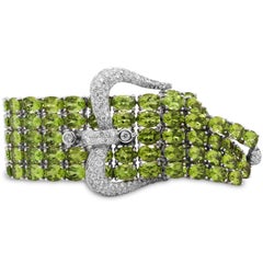 125 Carat Peridot 18K White Gold and Diamonds Buckle Style Five Row Bracelet