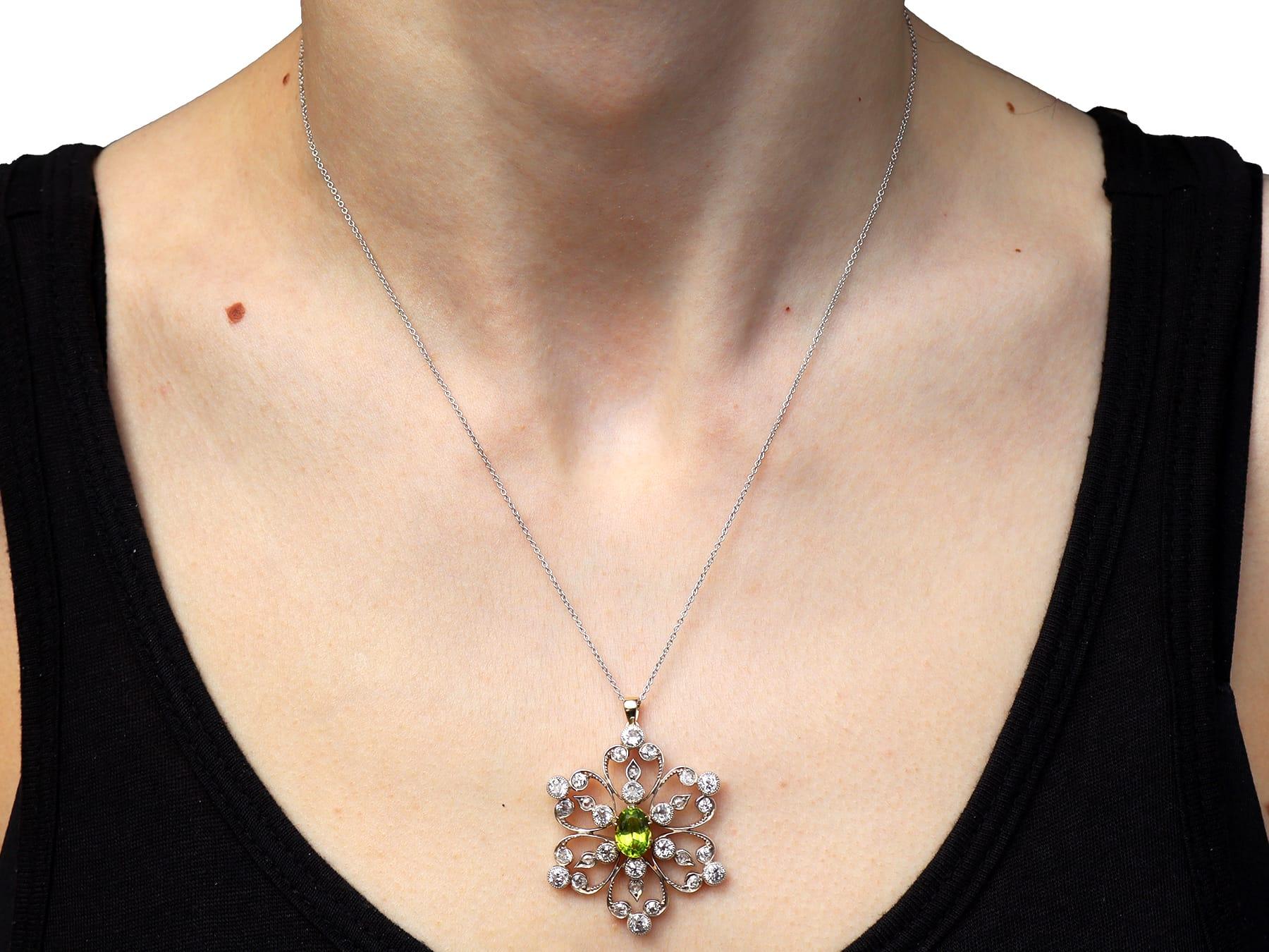 1.25 Carat Peridot 1.95 Carat Diamond, 9k Yellow Gold Pendant Brooch Circa 1890 im Angebot 7