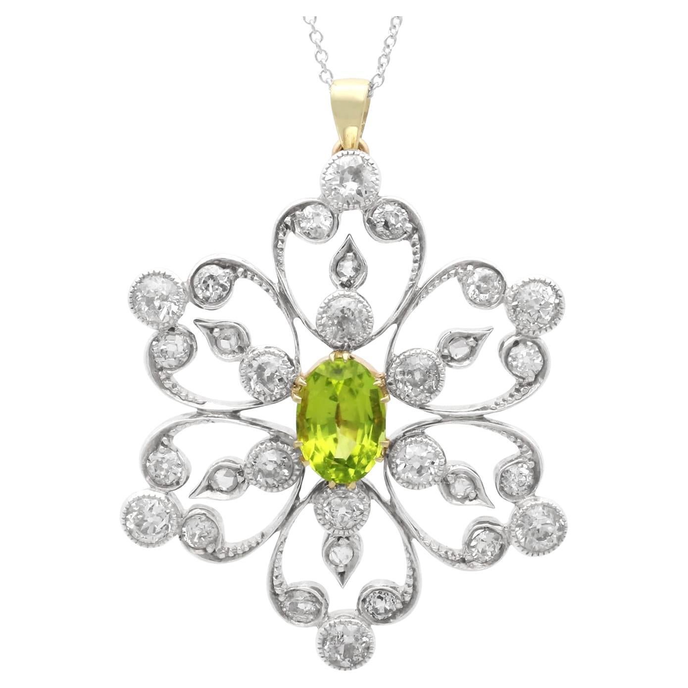 1.25 Carat Peridot 1.95 Carat Diamond, 9k Yellow Gold Pendant Brooch Circa 1890 im Angebot