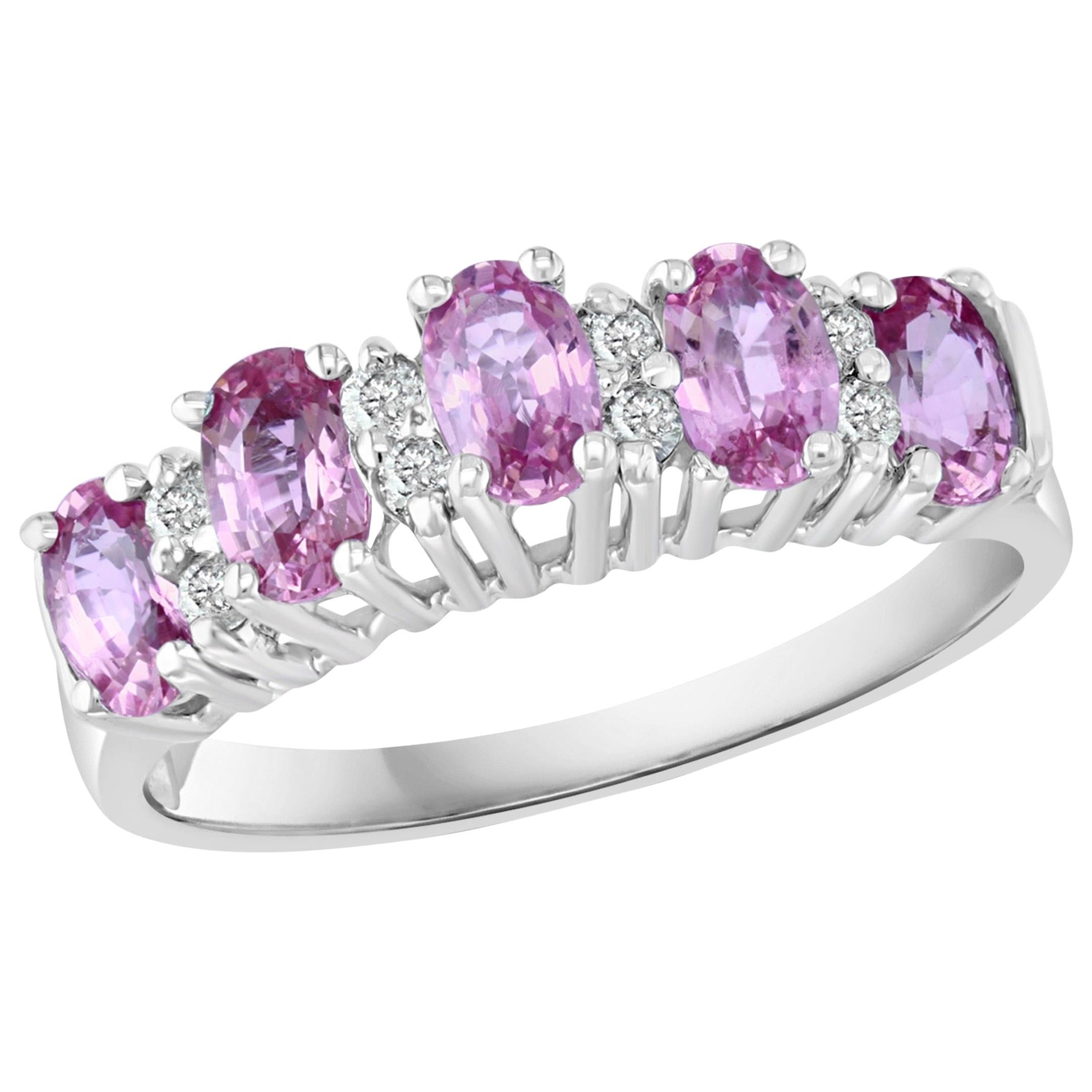 1.25 Carat Pink Sapphire and Diamond 14 Karat White Gold Ring, Estate