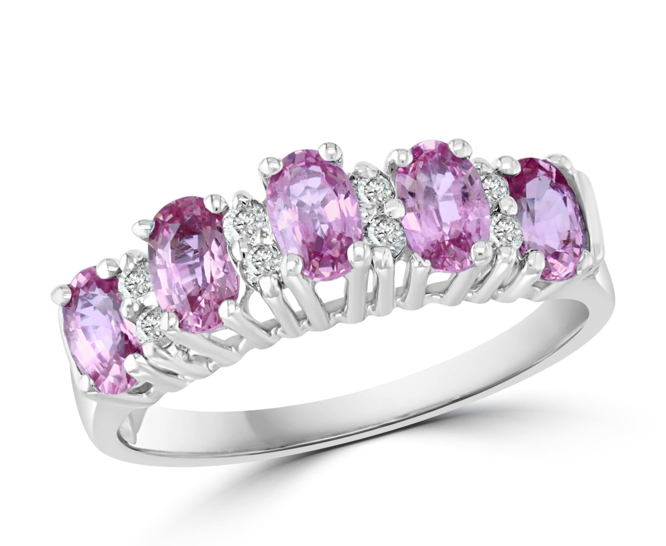 1.25 Carat Pink Sapphire and Diamond 14 Karat White Gold Ring, Estate 6