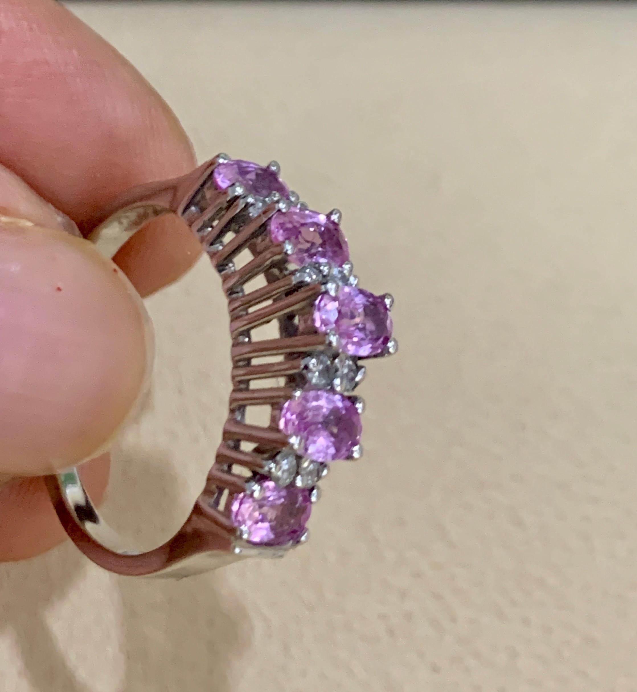 Women's 1.25 Carat Pink Sapphire and Diamond 14 Karat White Gold Ring, Estate