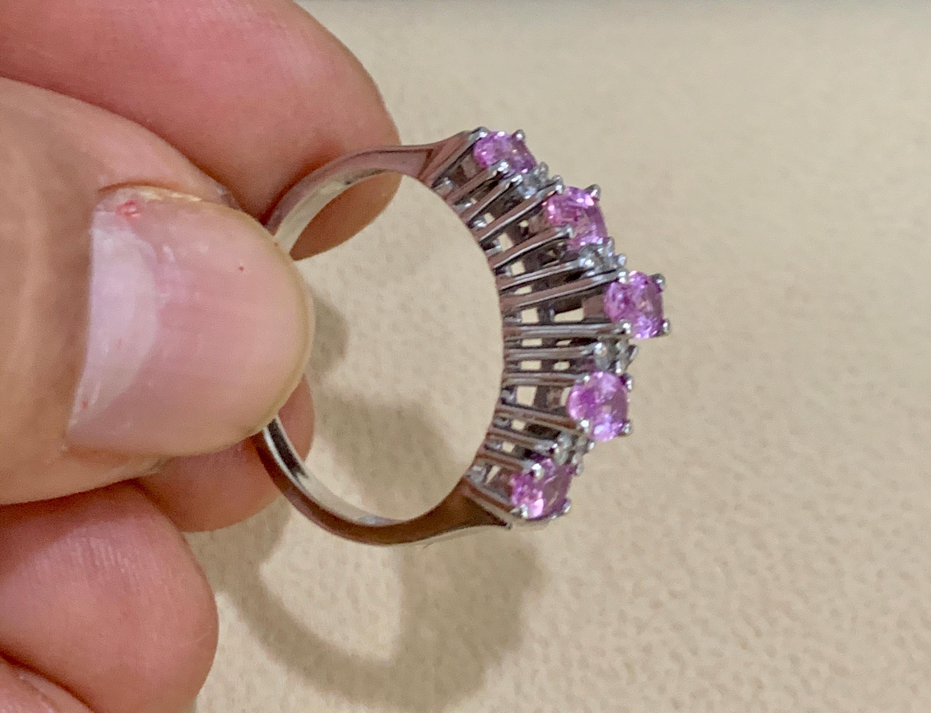 1.25 Carat Pink Sapphire and Diamond 14 Karat White Gold Ring, Estate 1