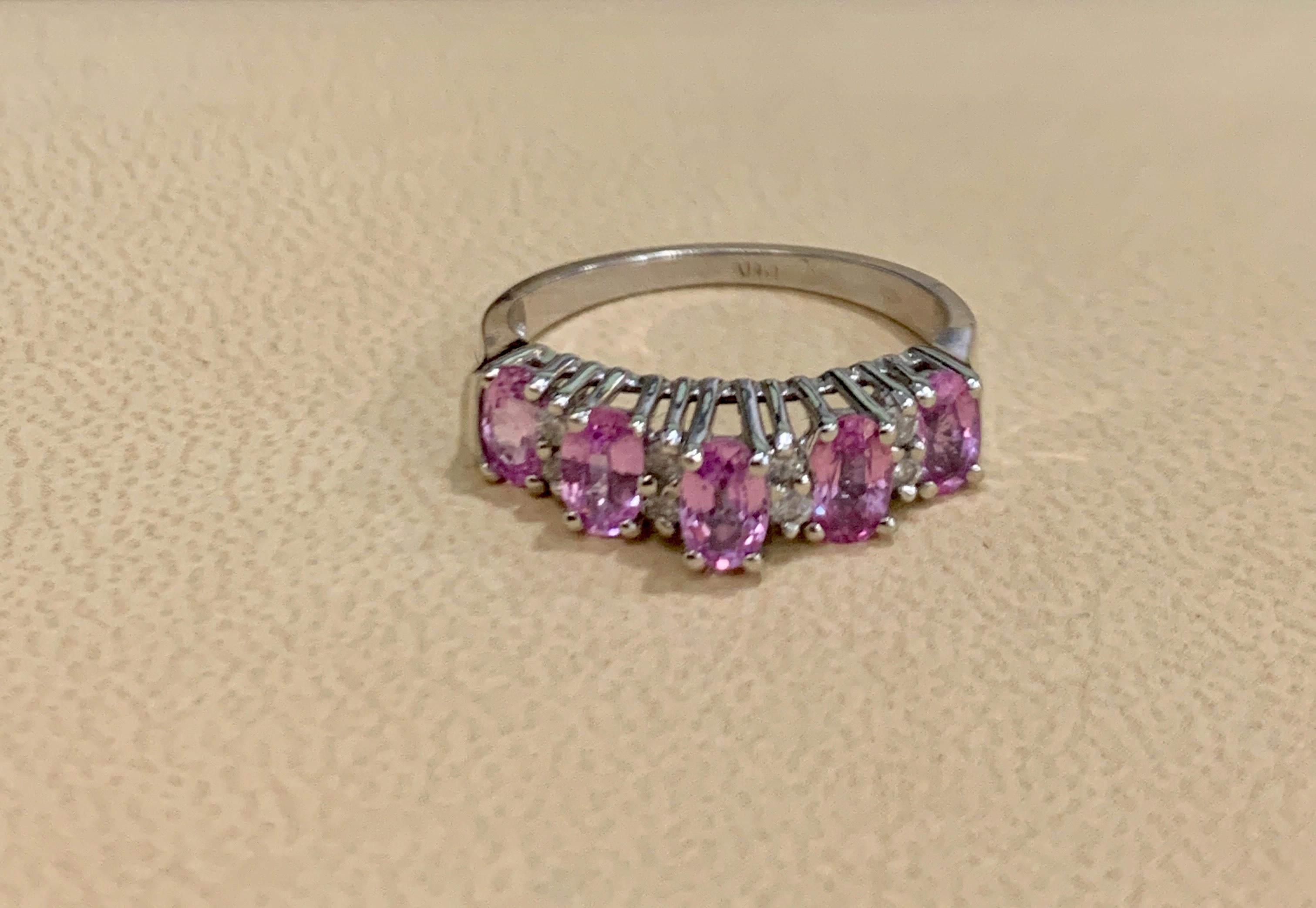 1.25 Carat Pink Sapphire and Diamond 14 Karat White Gold Ring, Estate 2