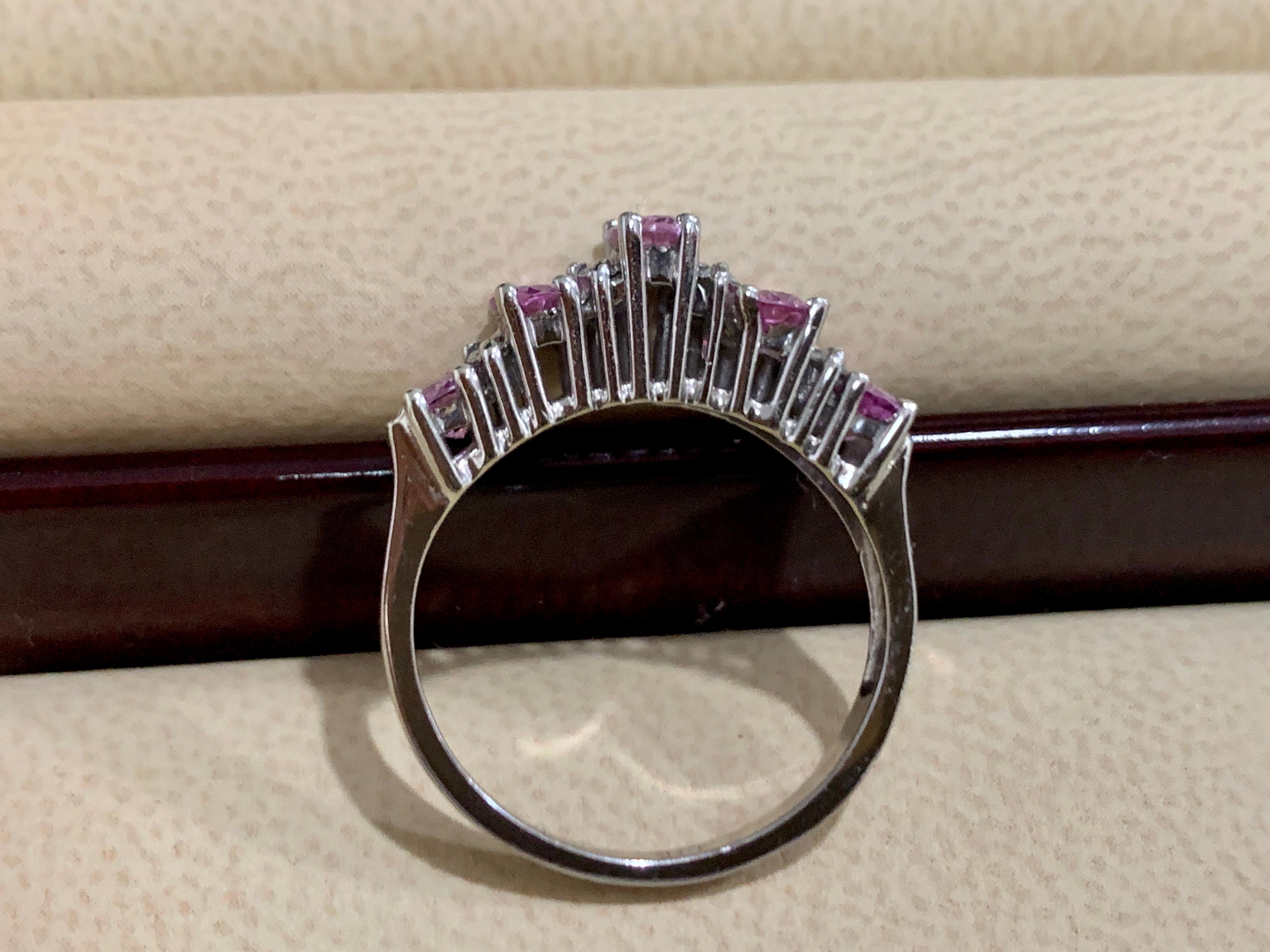 1.25 Carat Pink Sapphire and Diamond 14 Karat White Gold Ring, Estate 3