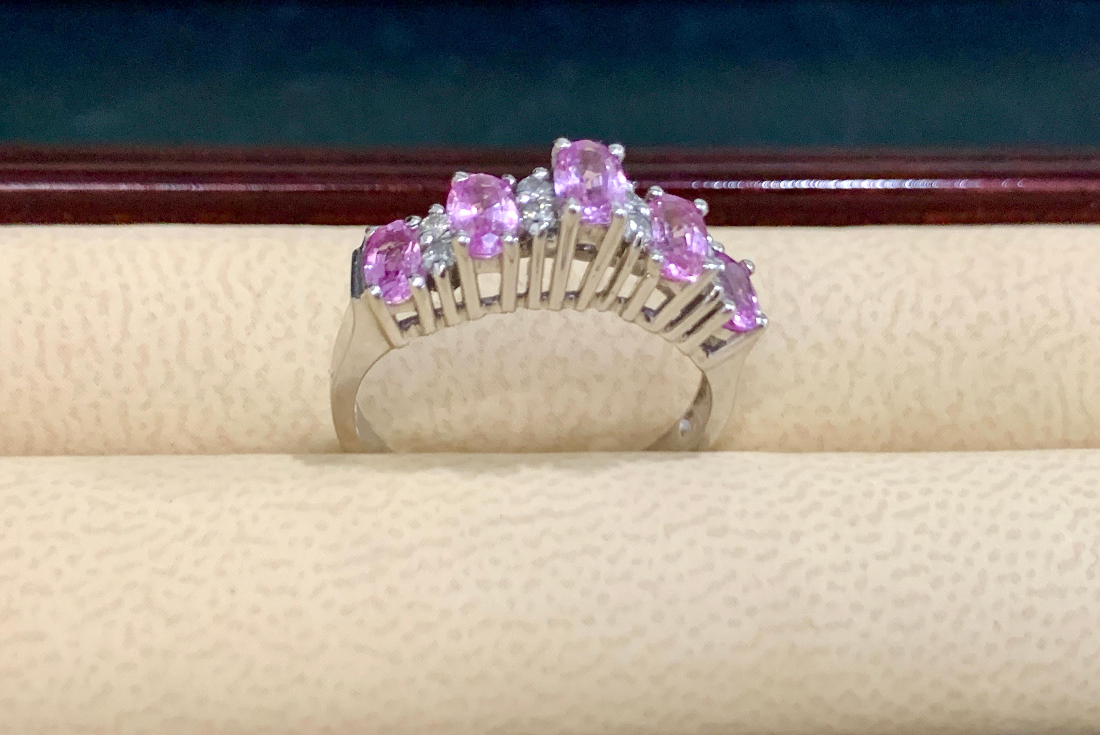 1.25 Carat Pink Sapphire and Diamond 14 Karat White Gold Ring, Estate 4