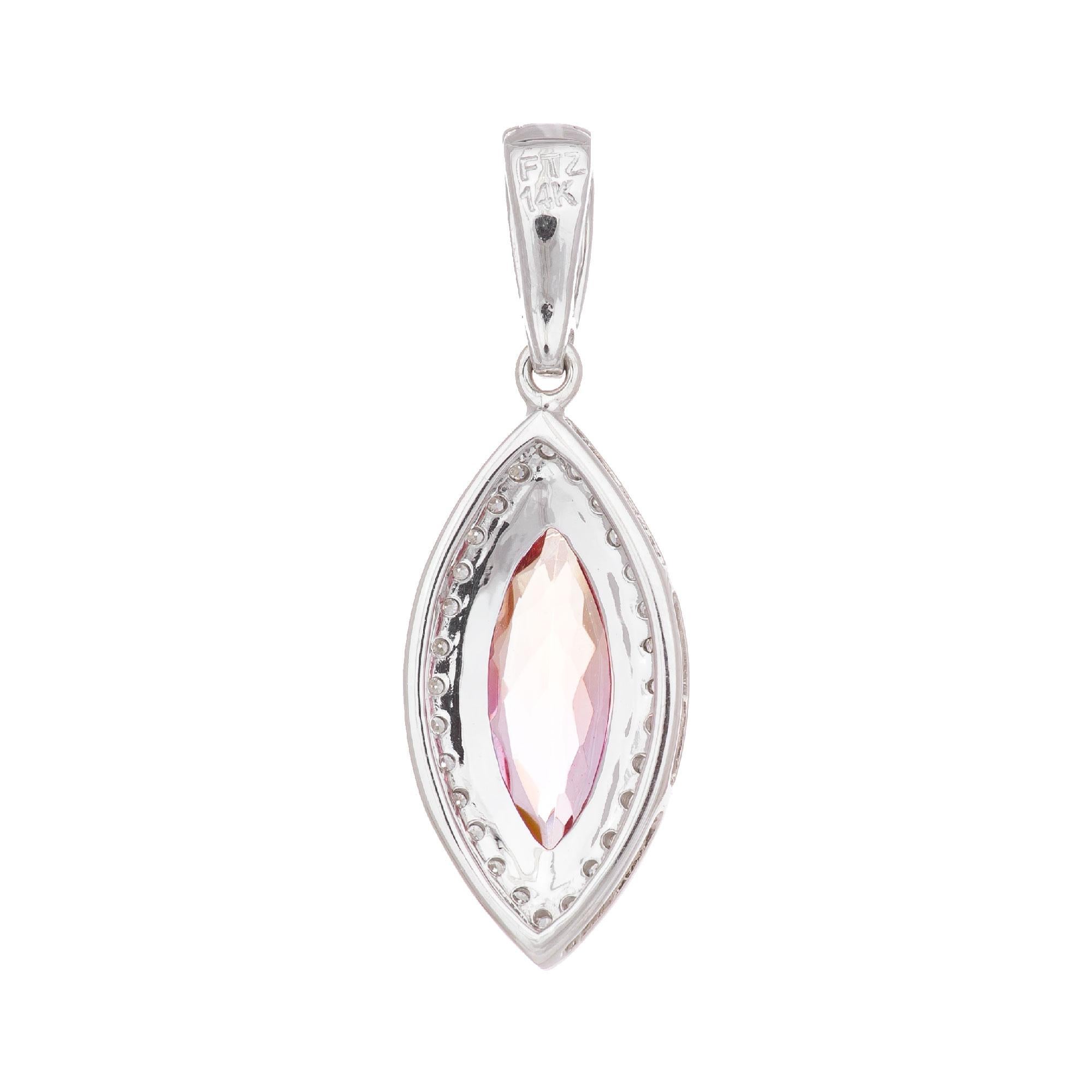 1.25 Carat Pink Topaz Diamond Halo White Gold Pendant In Excellent Condition In Stamford, CT