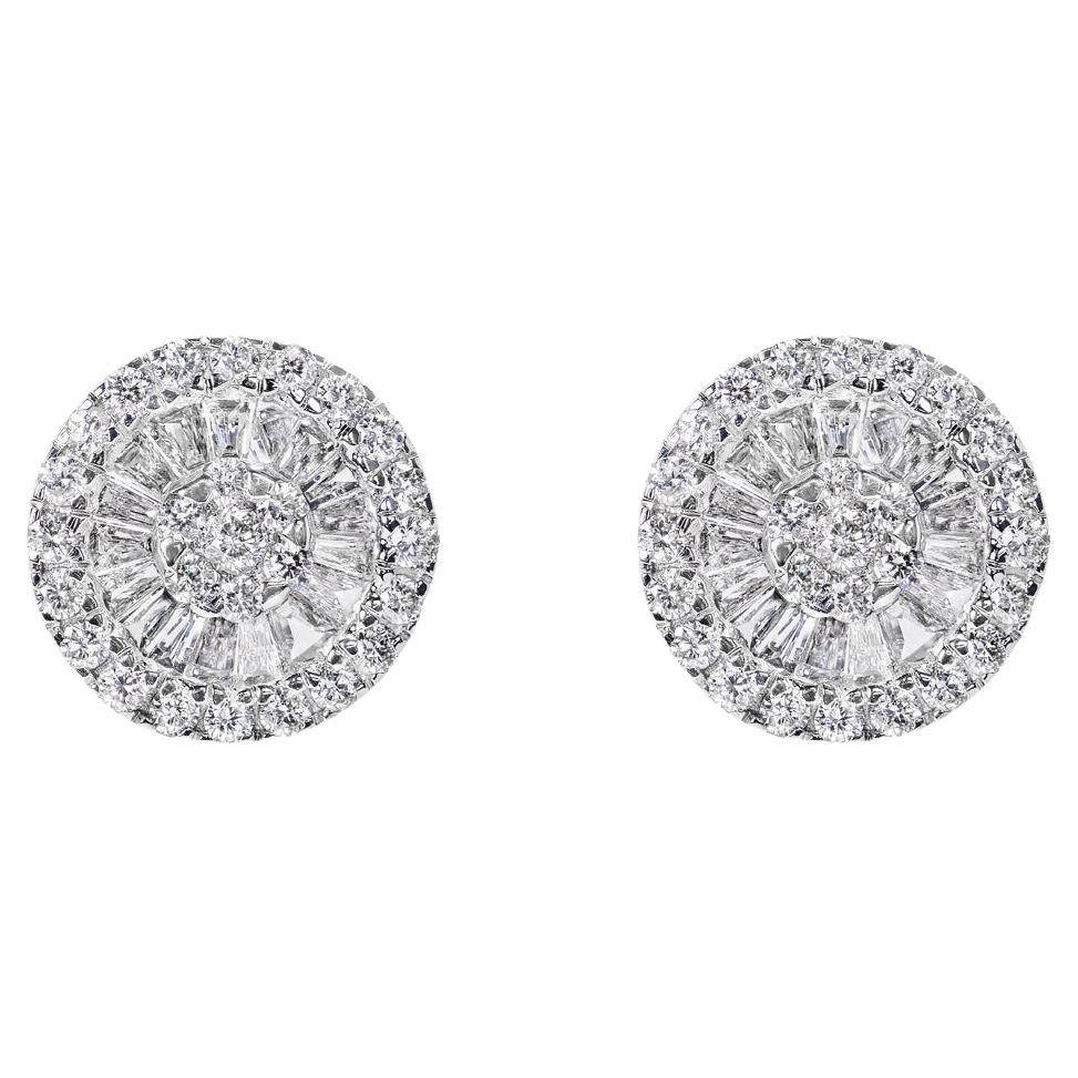 1.25 Carat Pizza Wheel Baguette Diamond Stud Earrings Certified