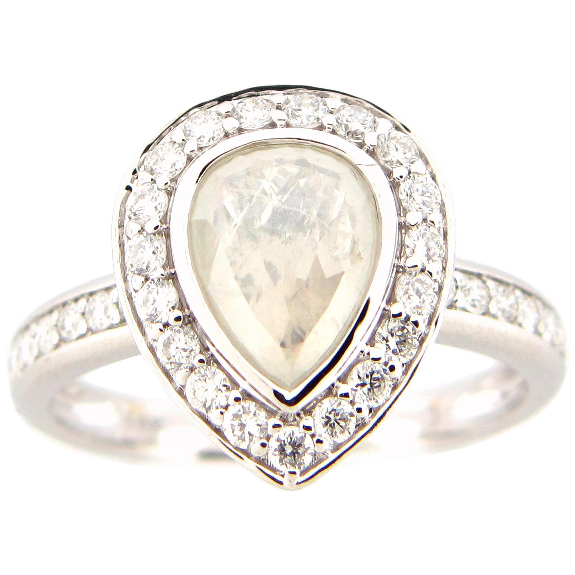 1.25 Carat Rose Cut Pear White Diamond Ring For Sale