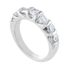 1.25 Carat Round And Baguette Diamond Half Band Platinum Ring