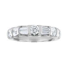 1.25 Carat Round And Baguette Diamond Half Band Platinum Ring