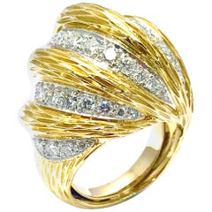 1.25 Carat Round Brilliant Diamond Domed Bombe Yellow Gold Ring