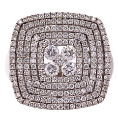 1.25 Carat Round Brilliant Pave Diamond 14 Karat White Gold Square Top Ring
