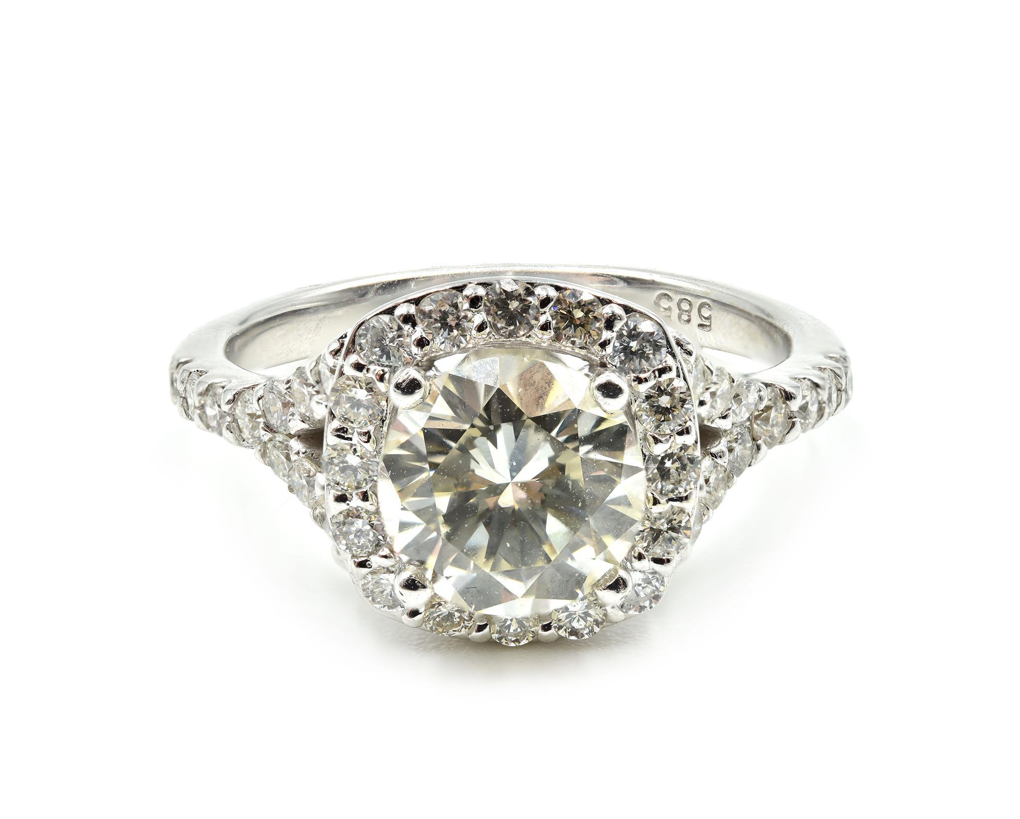 Women's 1.25 Carat Round Cut Centre Diamond with Halo Engagement Ring 14 Karat Gold