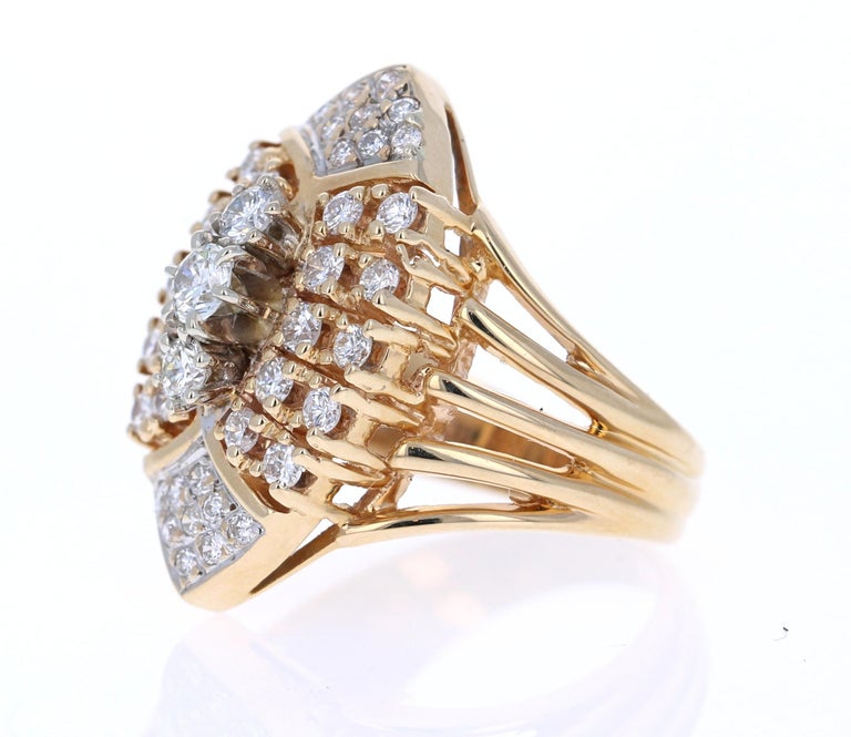1.25 Carat Round Cut Diamond 14 Karat Yellow Gold Cluster Ring For Sale ...