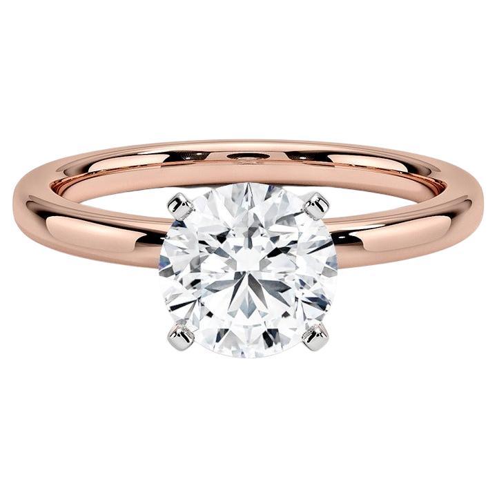 1,25 Karat runder Diamant-Ring mit 4 Zacken aus 14 Karat Roségold im Angebot