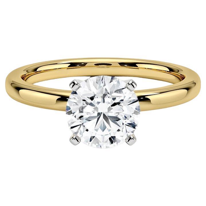 1,25 Karat runder Diamant-Ring mit 4 Zacken aus 14k Gelbgold