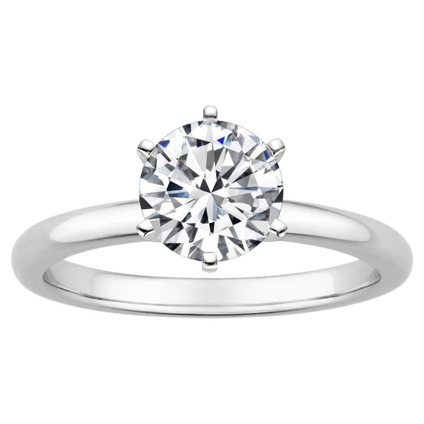 1.25 Carat Round Diamond 6-Prong Ring in 14k White Gold For Sale