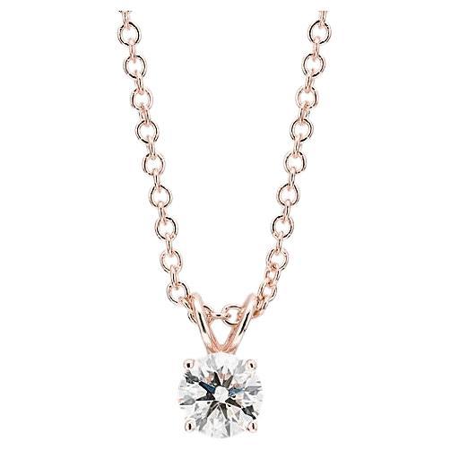 Pendentif solitaire en or rose 14 carats avec diamants ronds de 1,25 carat