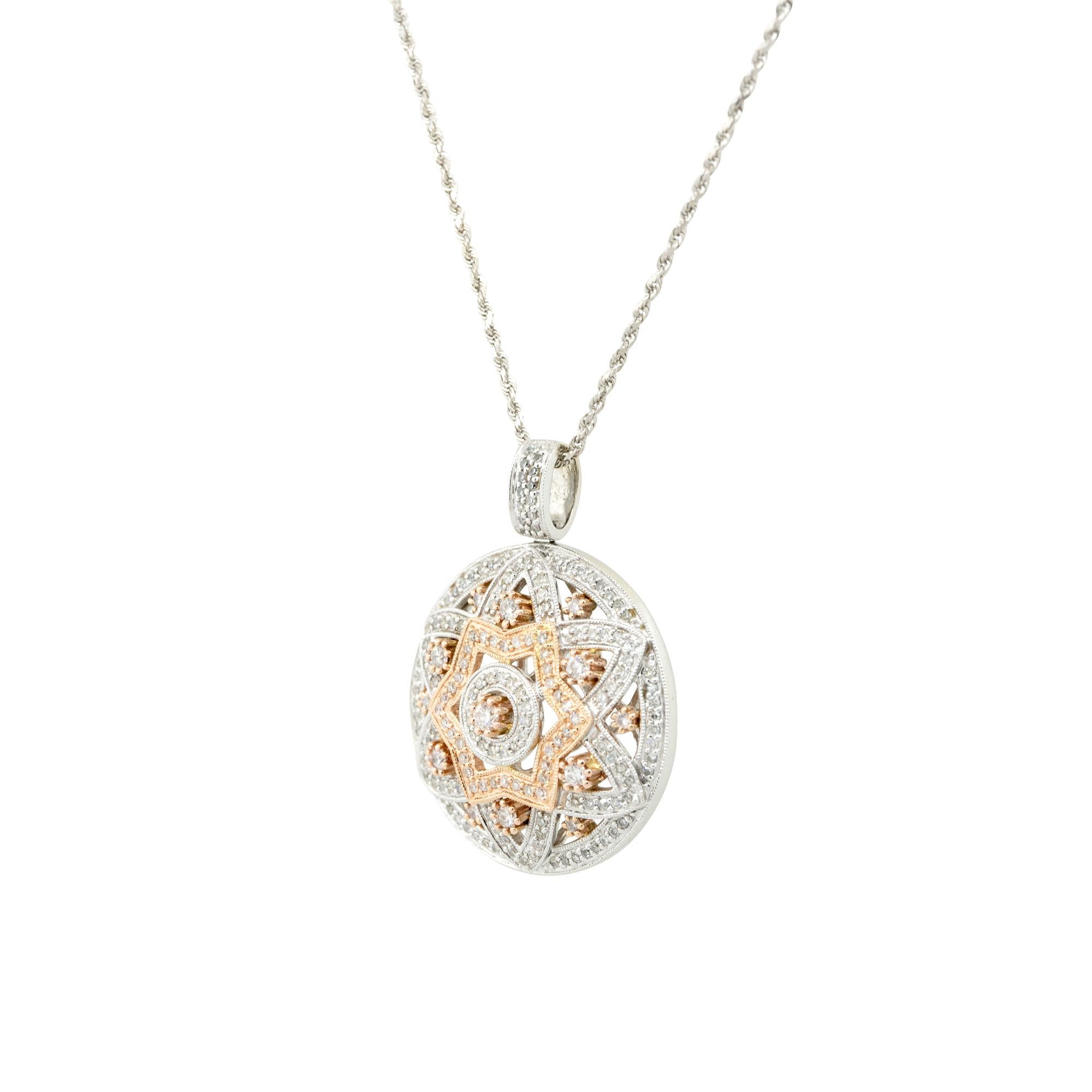 Moderne Pendentif étoile sur chaîne en or 14 carats avec diamants ronds de 1,25 carat en vente