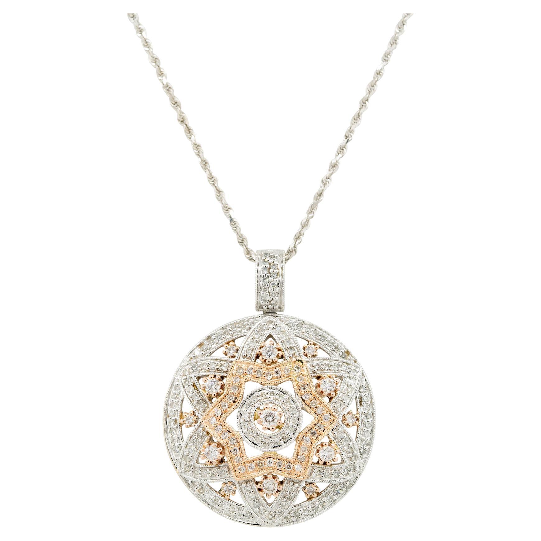 1.25 Carat Round Diamond Star Pendant on Chain 14 Karat in Stock For Sale