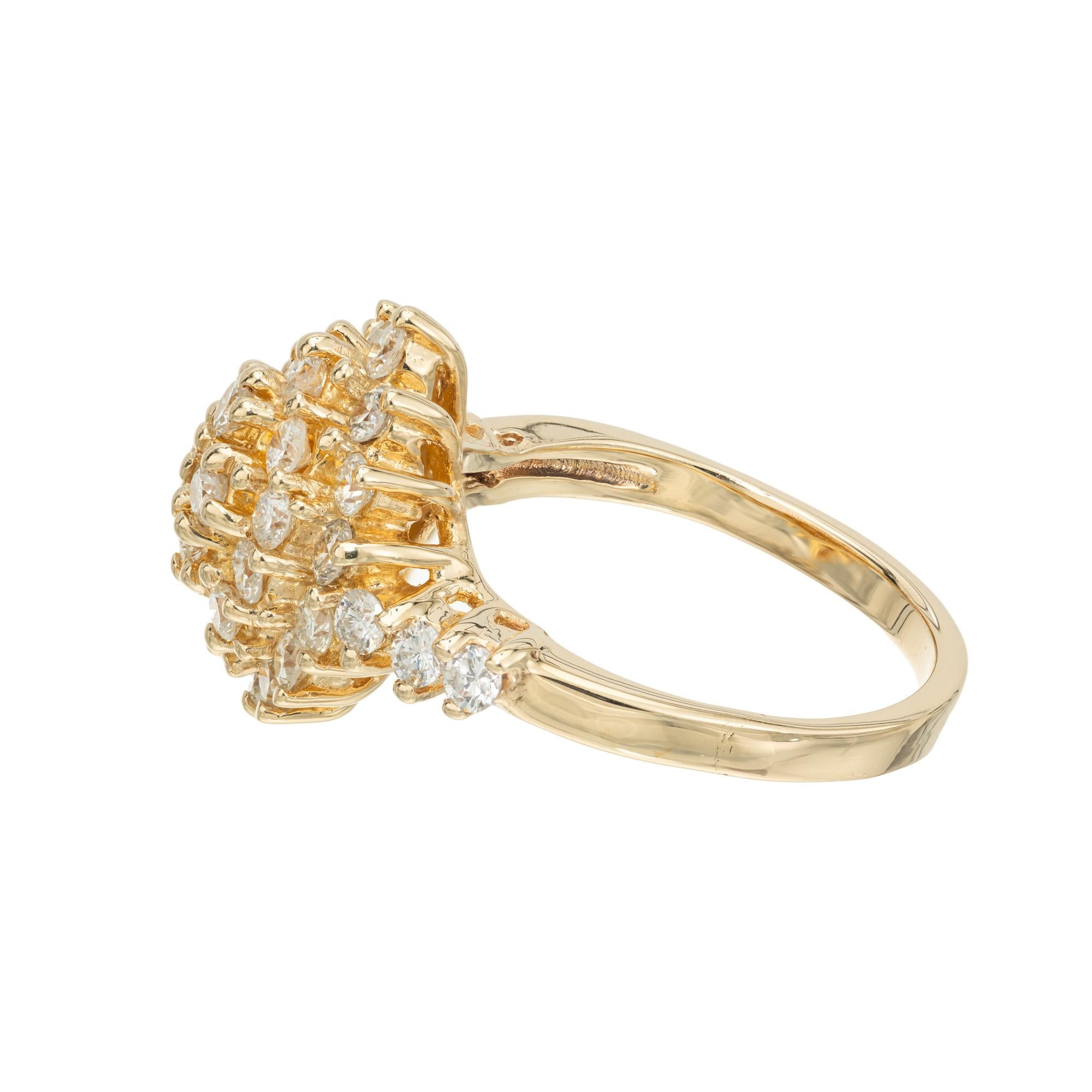 1.25 Carat Round Diamond Yellow Gold Dome Cluster Ring In Excellent Condition For Sale In Stamford, CT