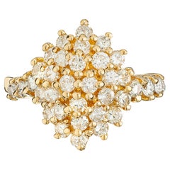Retro 1.25 Carat Round Diamond Yellow Gold Dome Cluster Ring