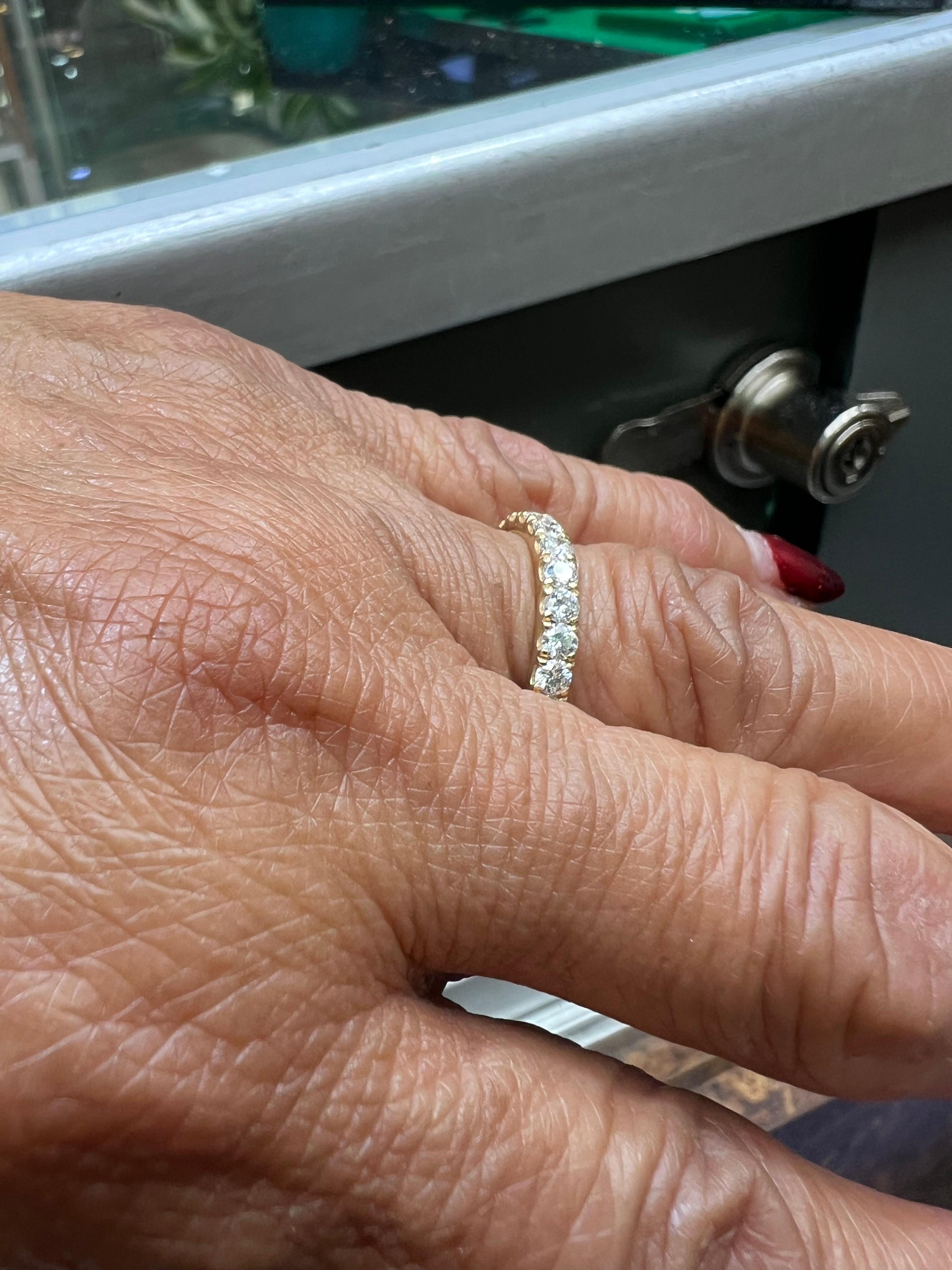 Round Cut 1.25 Carat Round Diamond Yellow Gold Eternity Band Ring Size 6 For Sale